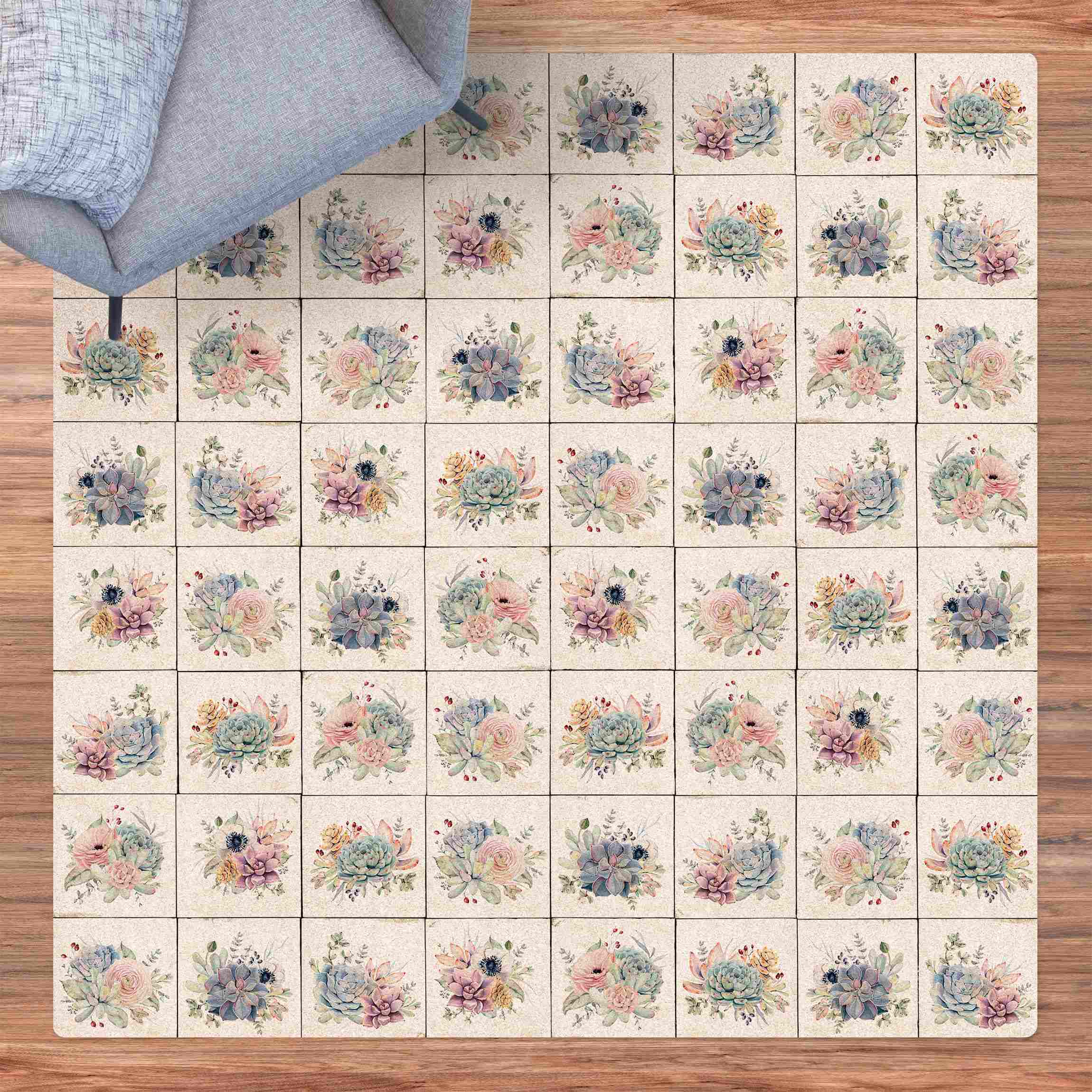 Kork-Teppich Aquarell Blumen Landhaus