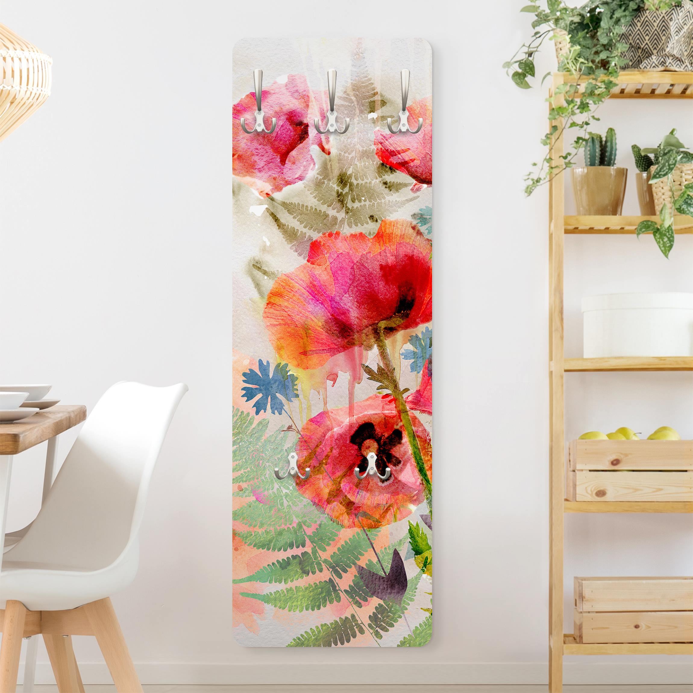 Wandgarderobe Aquarell Blumen Mohn