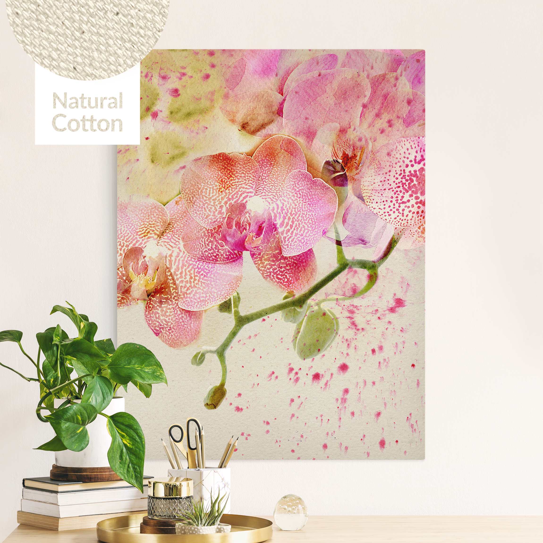 Leinwandbild auf Naturcanvas Aquarell Blumen Orchideen