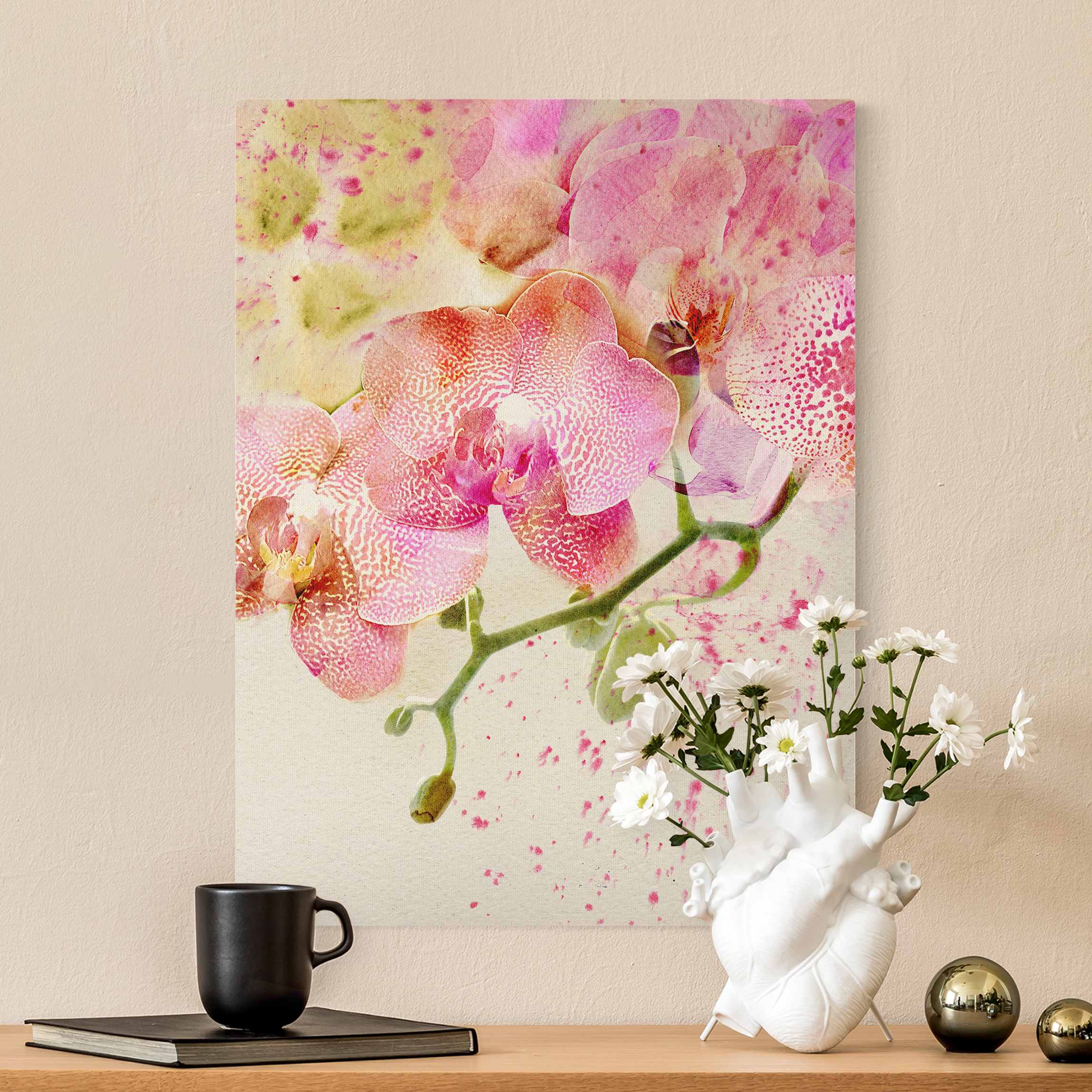 Leinwandbild auf Naturcanvas Aquarell Blumen Orchideen