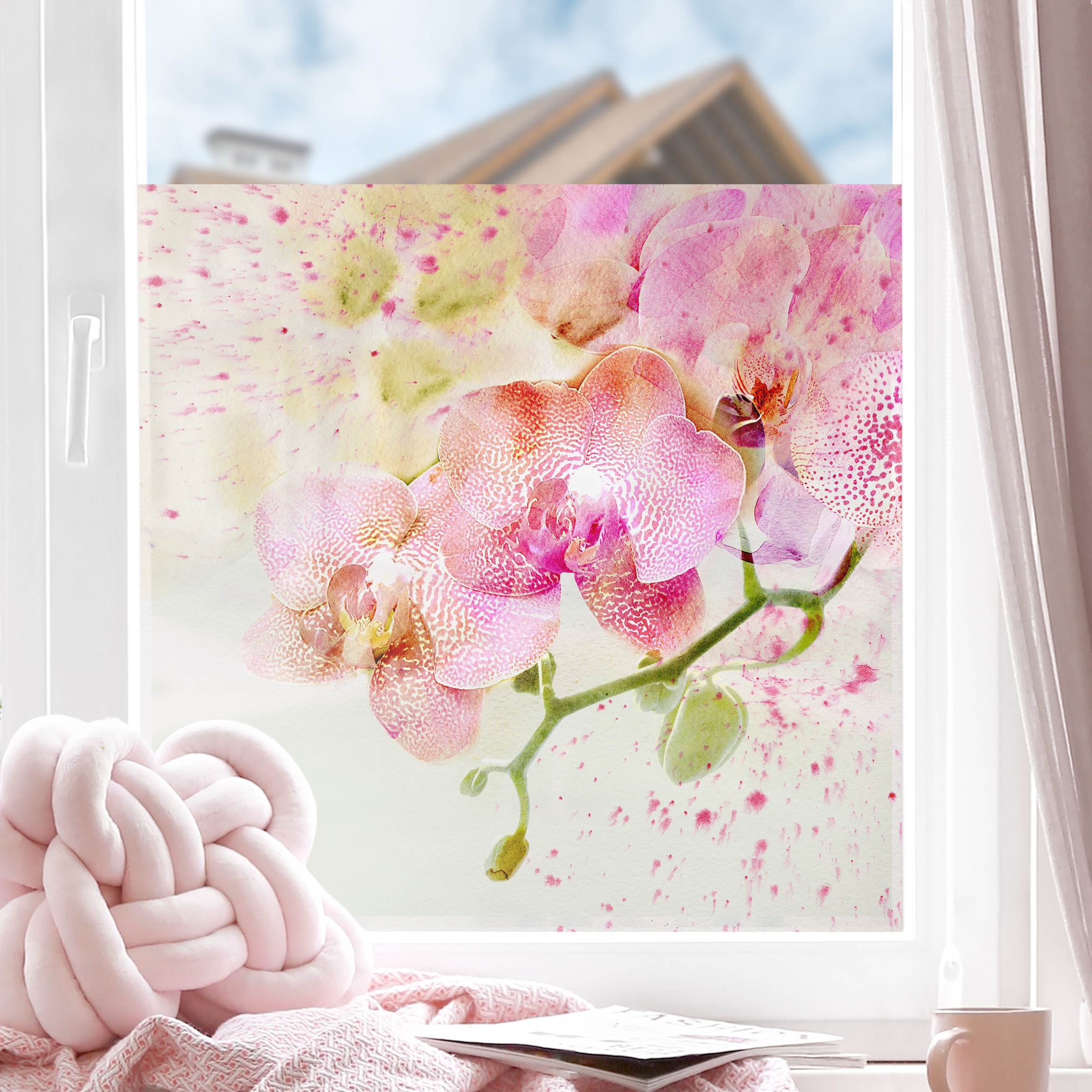 Fensterfolie Aquarell Blumen Orchideen