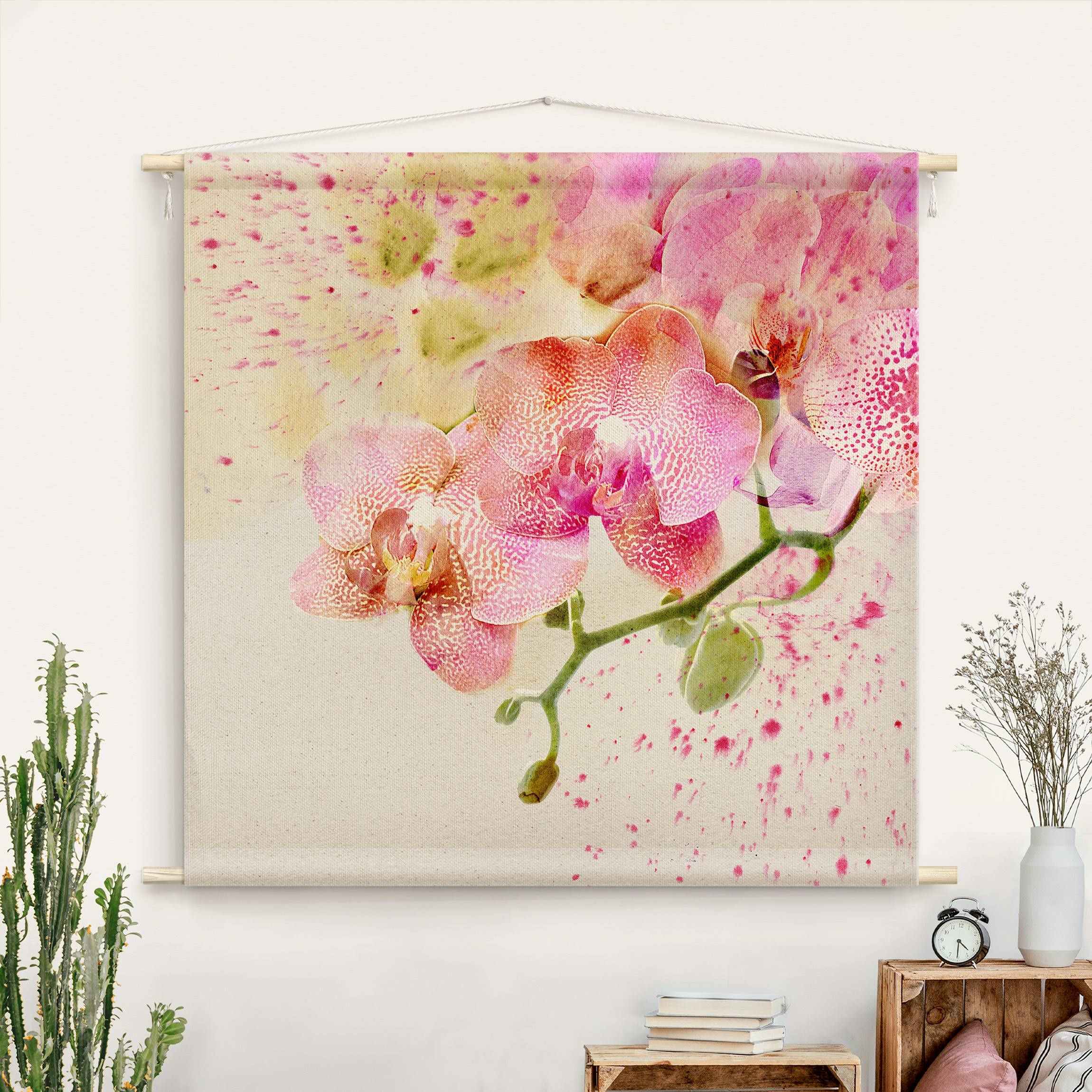Wandteppich Aquarell Blumen Orchideen