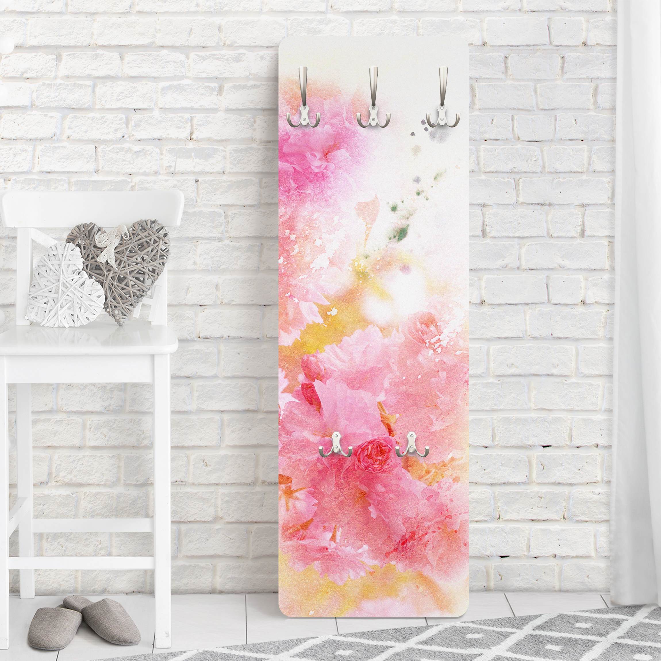 Wandgarderobe Aquarell Blumen Pfingstrosen