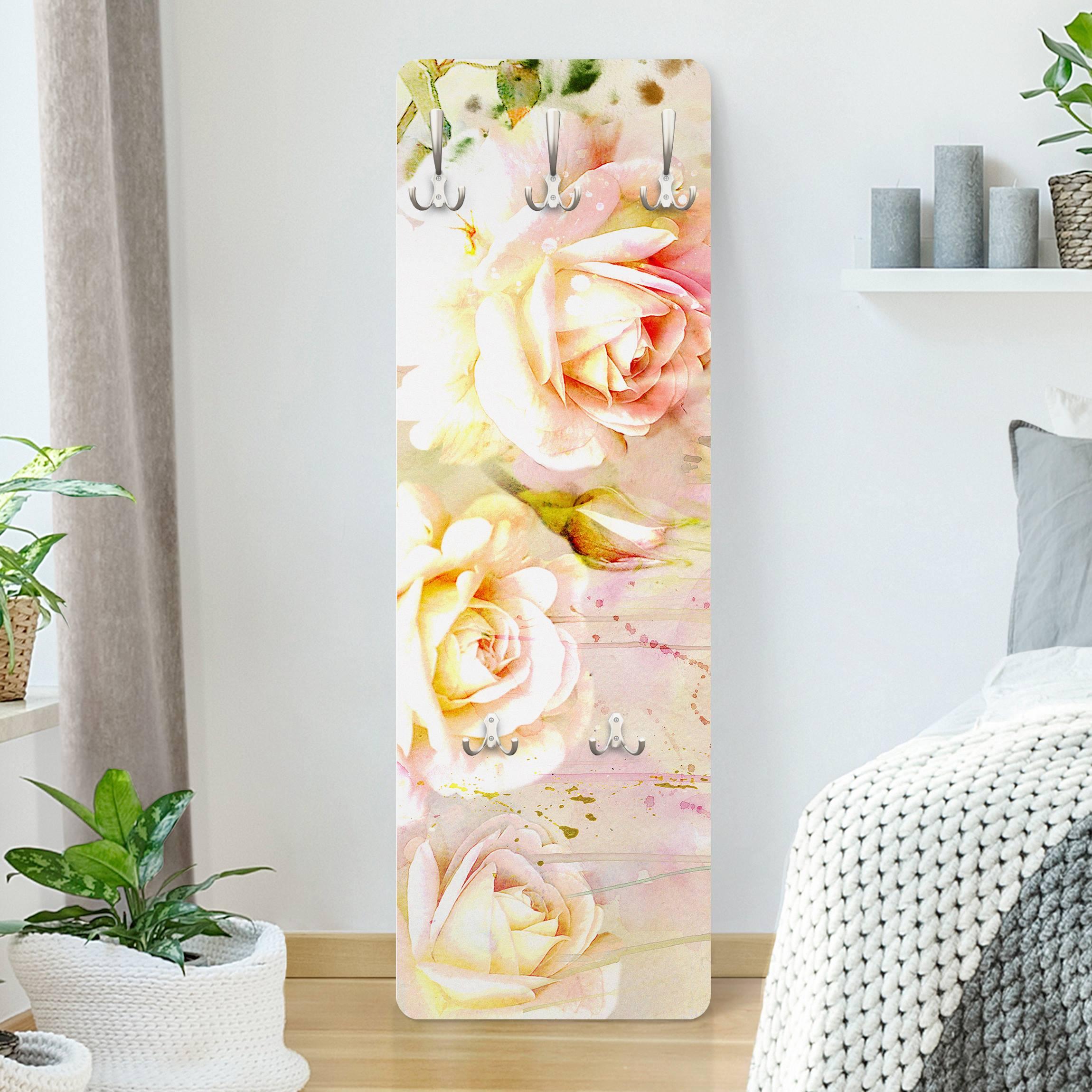 Wandgarderobe Aquarell Blumen Rosen
