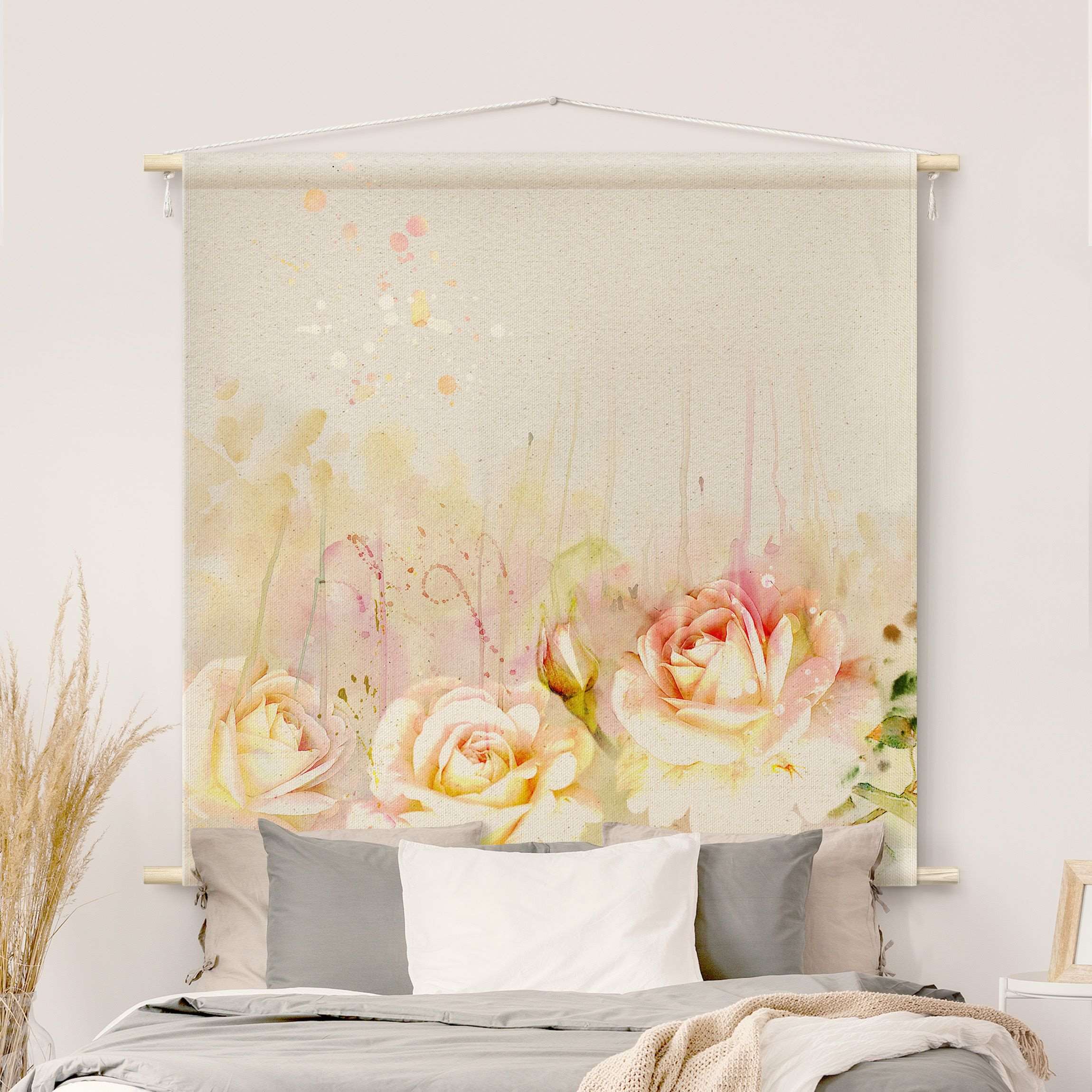 Wandteppich Aquarell Blumen Rosen