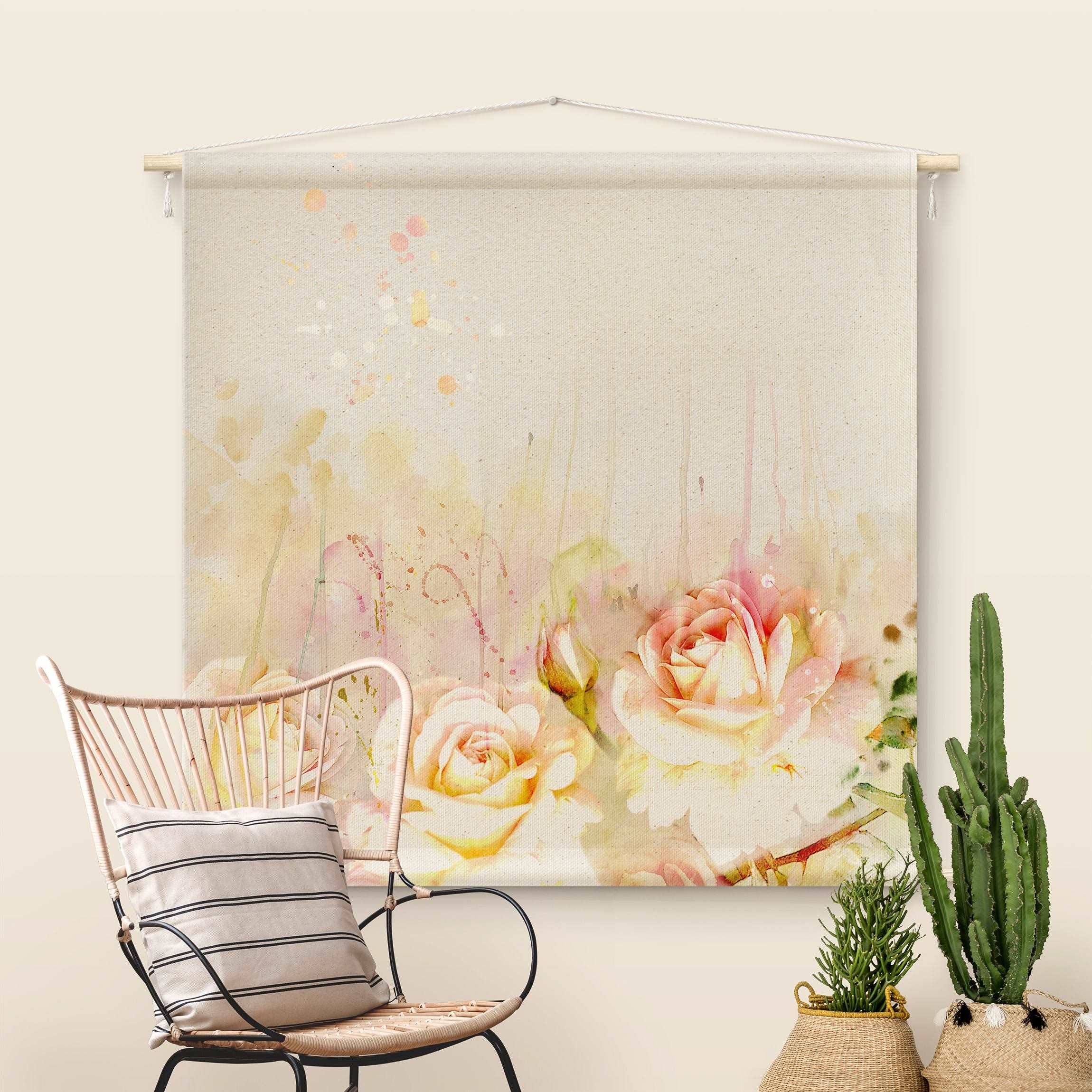 Wandteppich Aquarell Blumen Rosen
