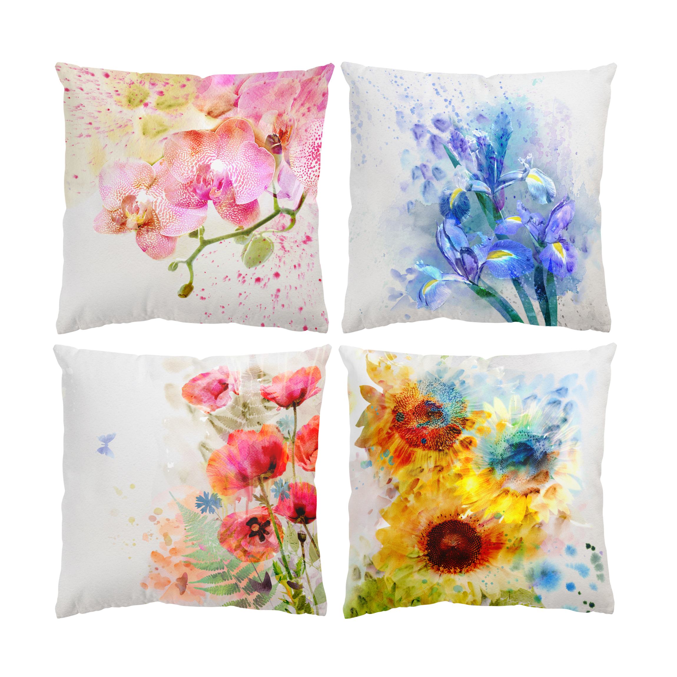 Dekokissen 4er Set Aquarell Blumen Set