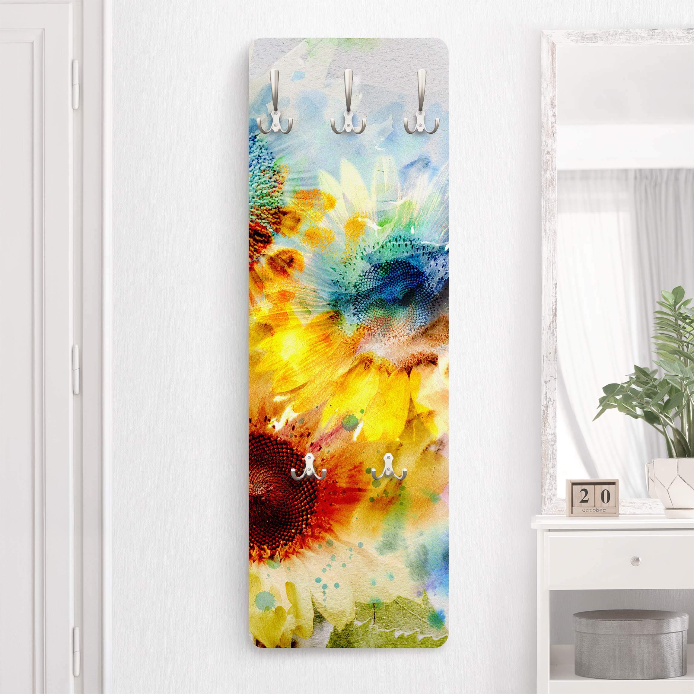 Wandgarderobe Aquarell Blumen Sonnenblumen
