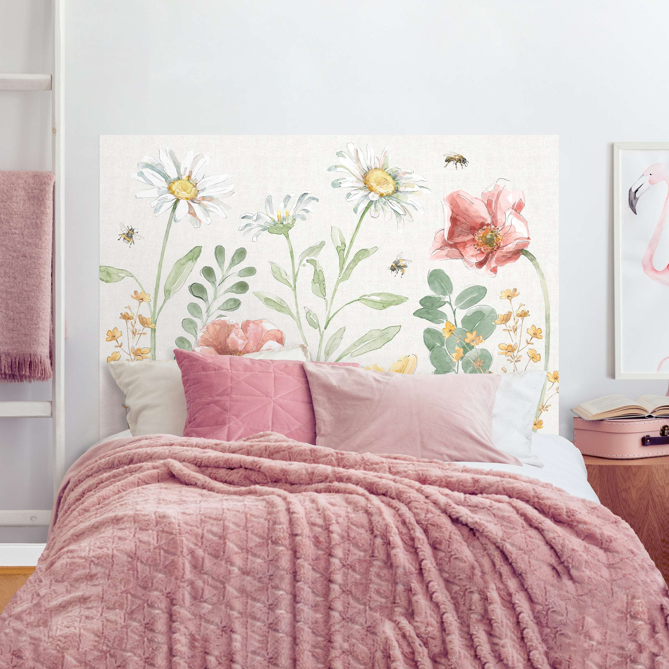 Kopfteil Bett Aquarell Blumenwiese mit Bienen