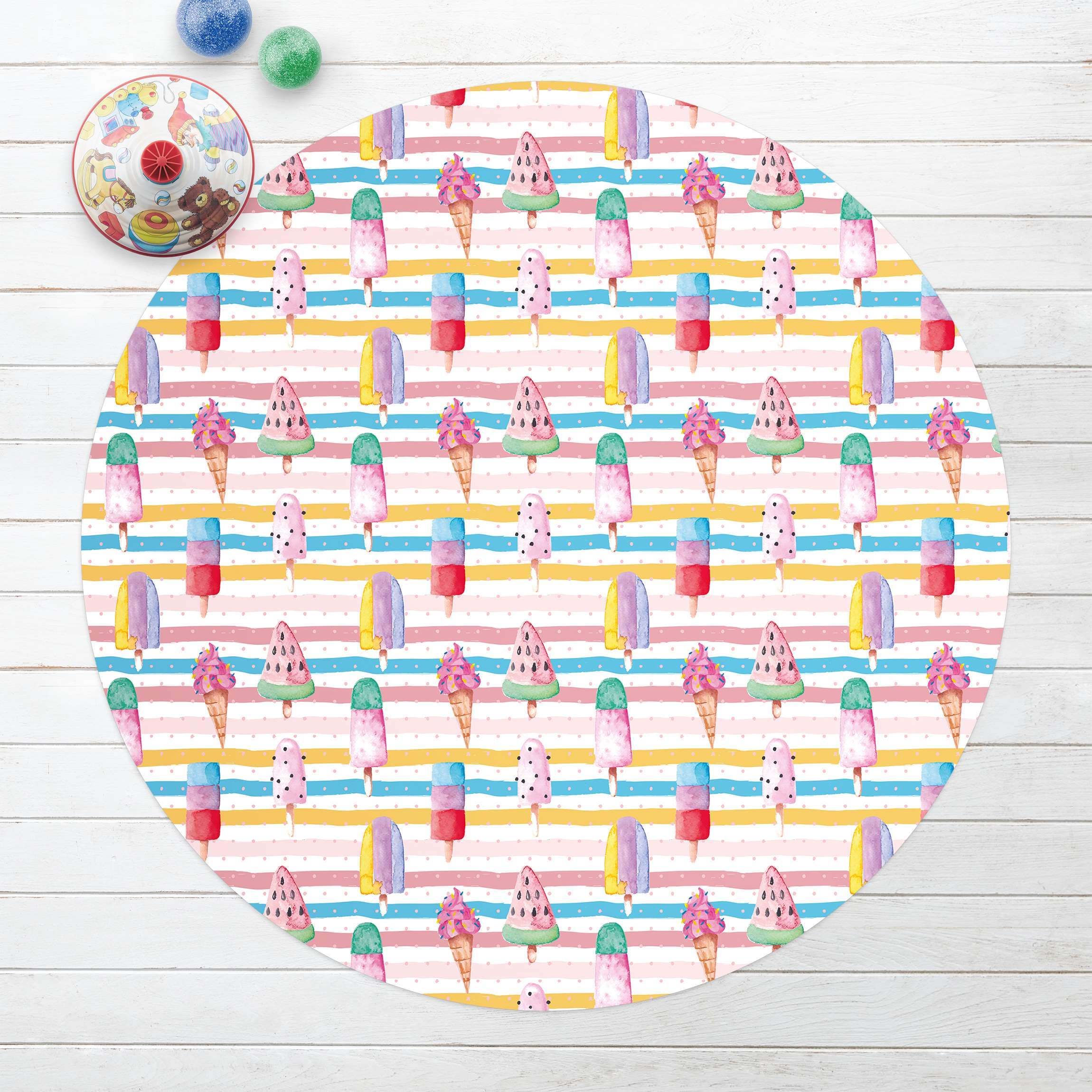 Runder Vinyl-Teppich Aquarell Eis Bunt mit Punkten