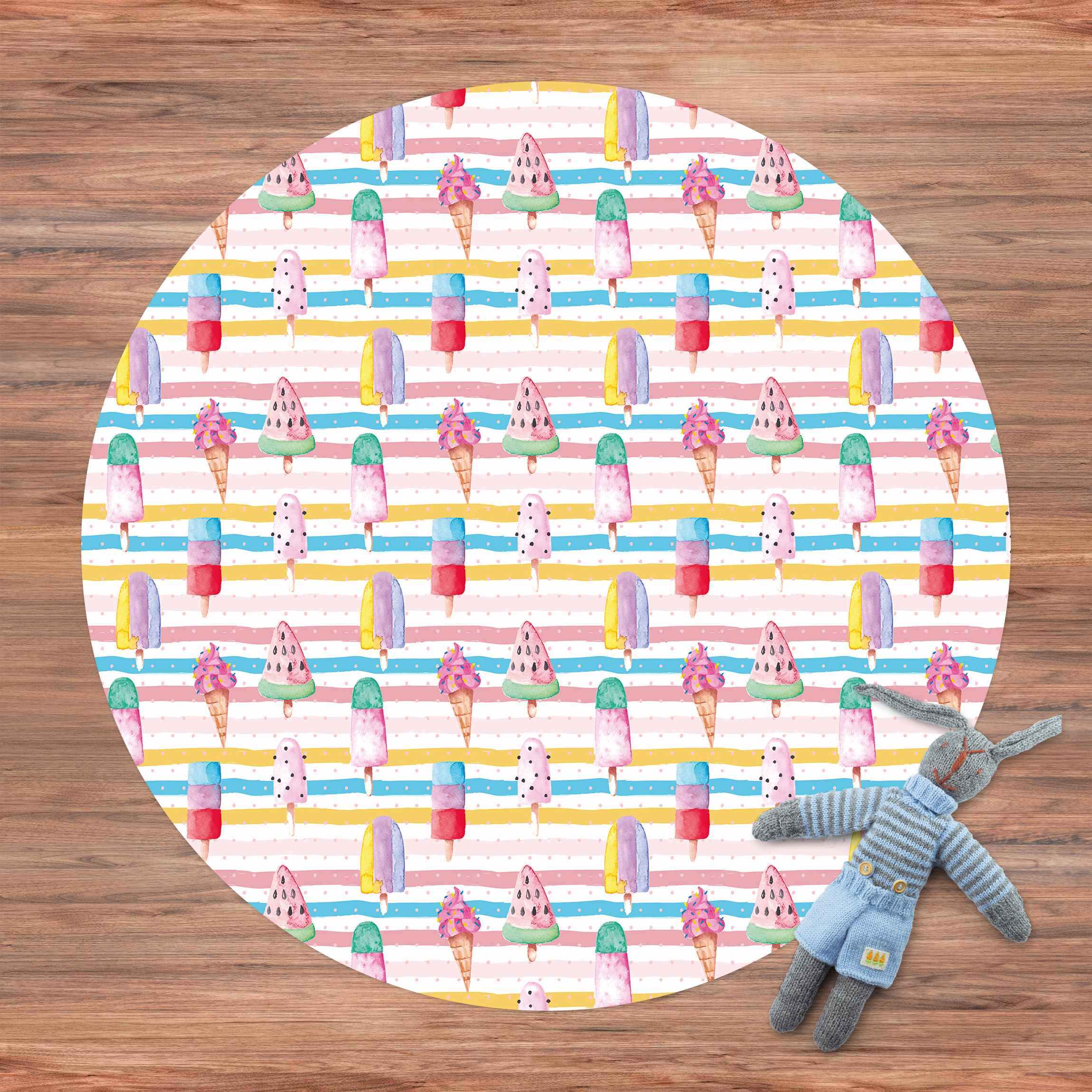 Runder Vinyl-Teppich Aquarell Eis Bunt mit Punkten