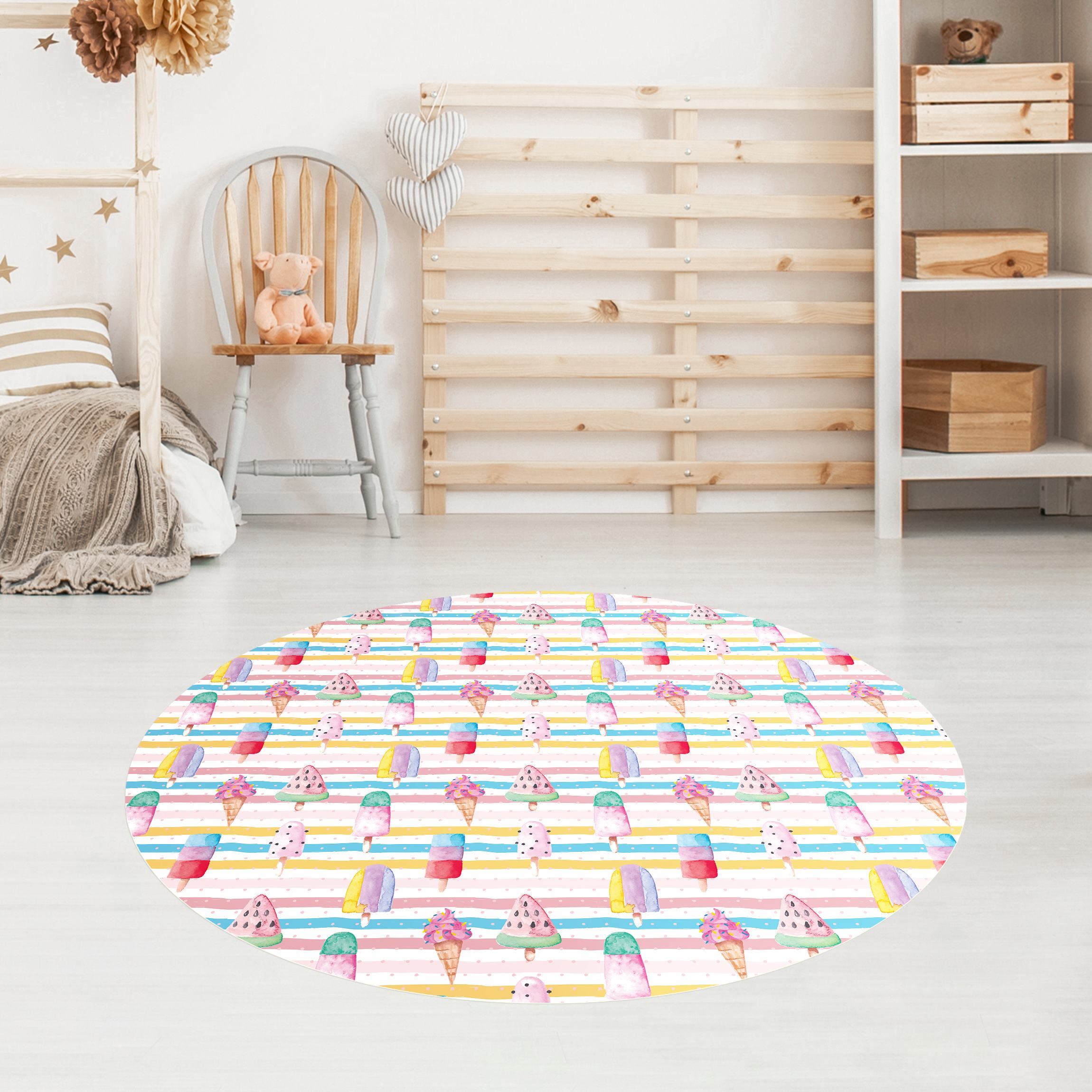 Runder Vinyl-Teppich Aquarell Eis Bunt mit Punkten