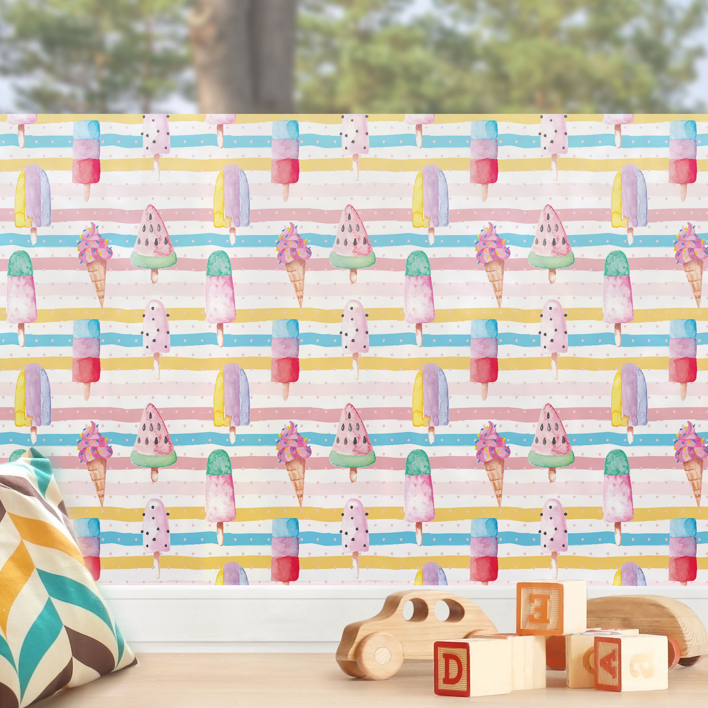 Fensterfolie Aquarell Eis Bunt mit Punkten