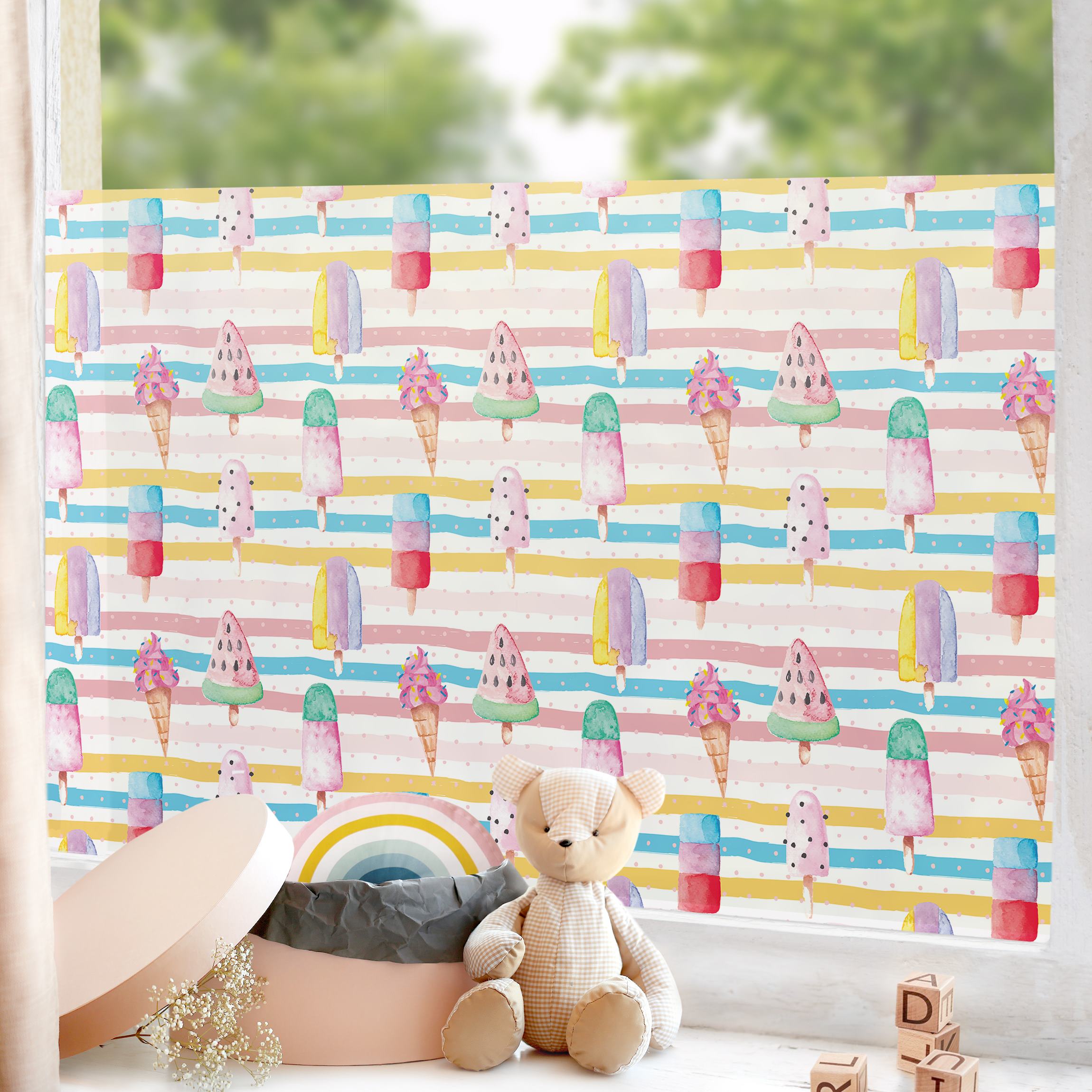 Fensterfolie Aquarell Eis Bunt mit Punkten