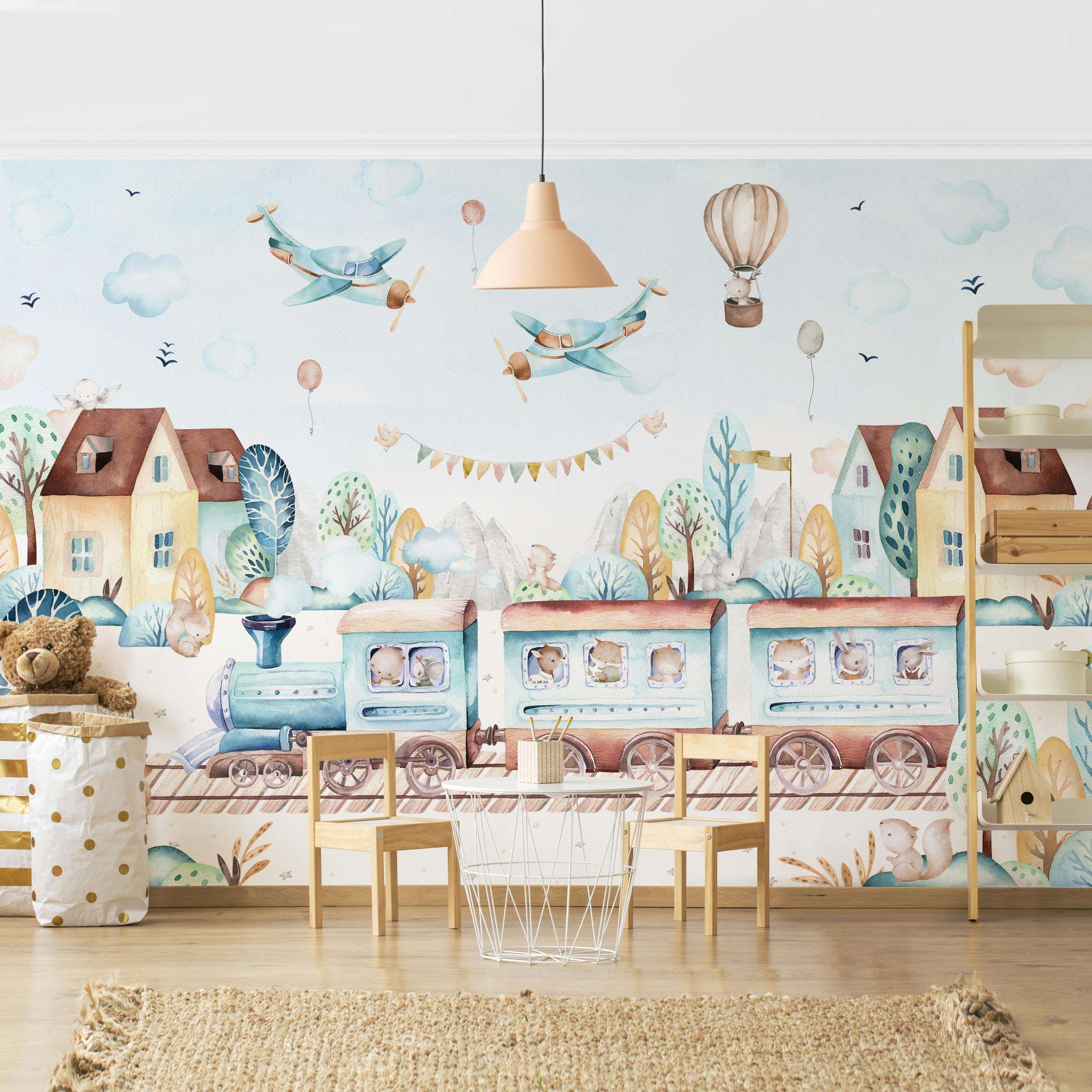 Fototapete Aquarell Eisenbahn Party