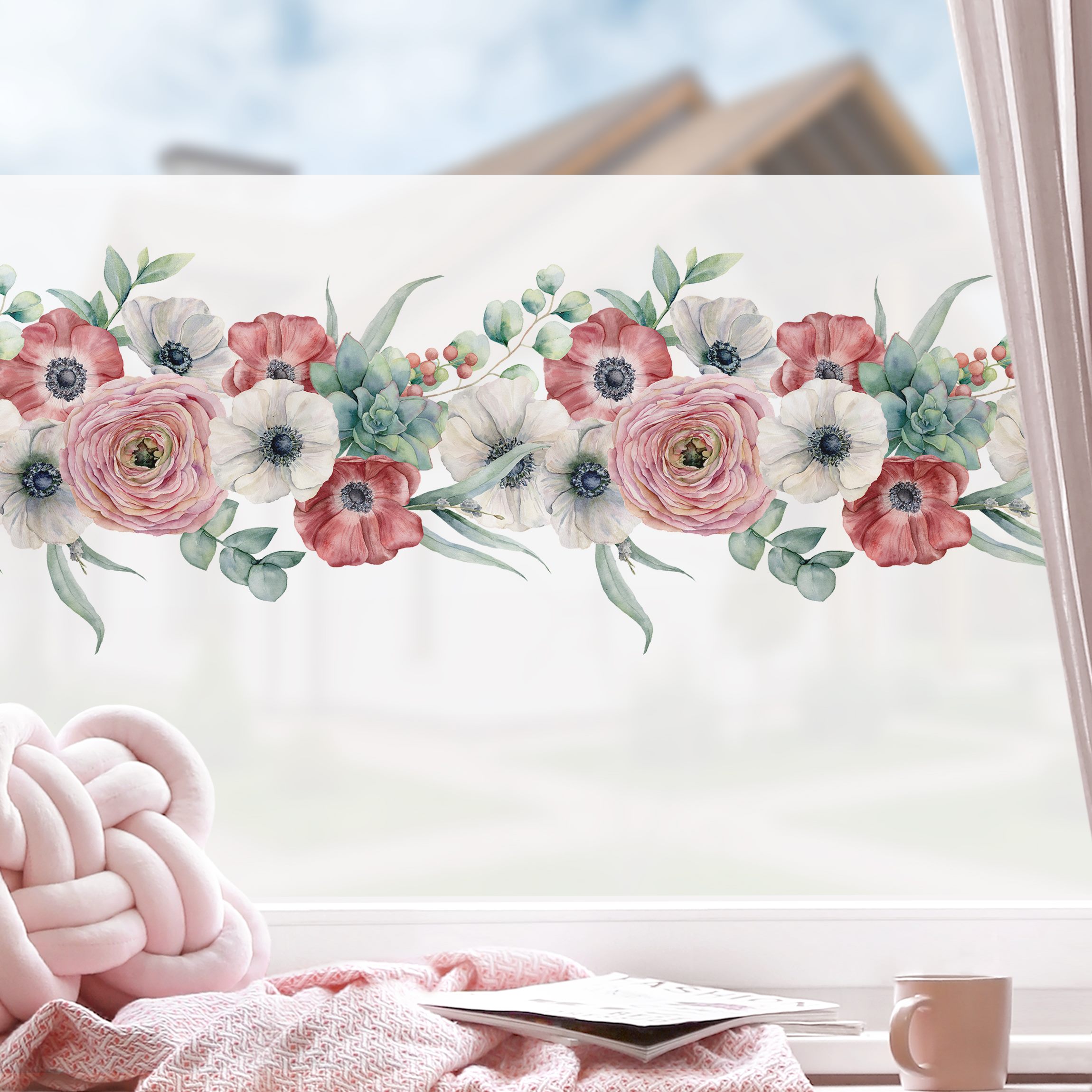 Fensterfolie Aquarell Eukalyptus Bordüre