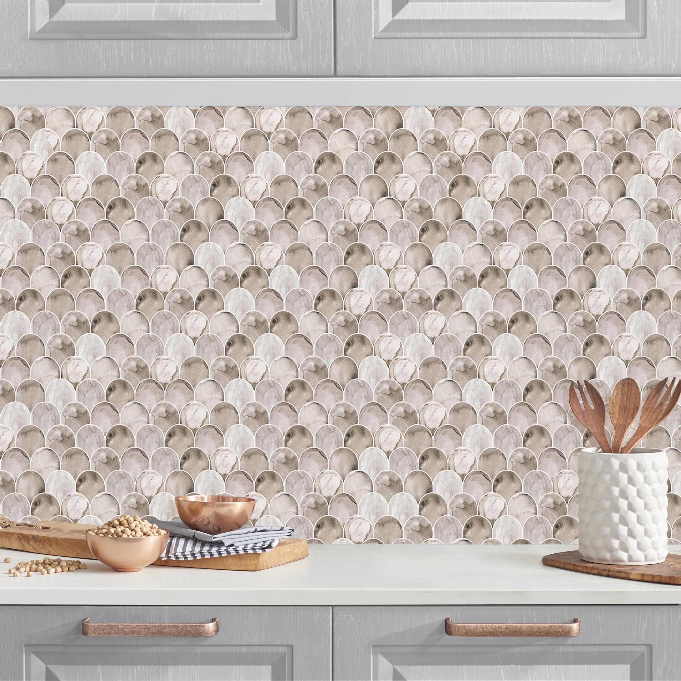 Küchenrückwand Aquarell Fischschuppen Fliesen Beige