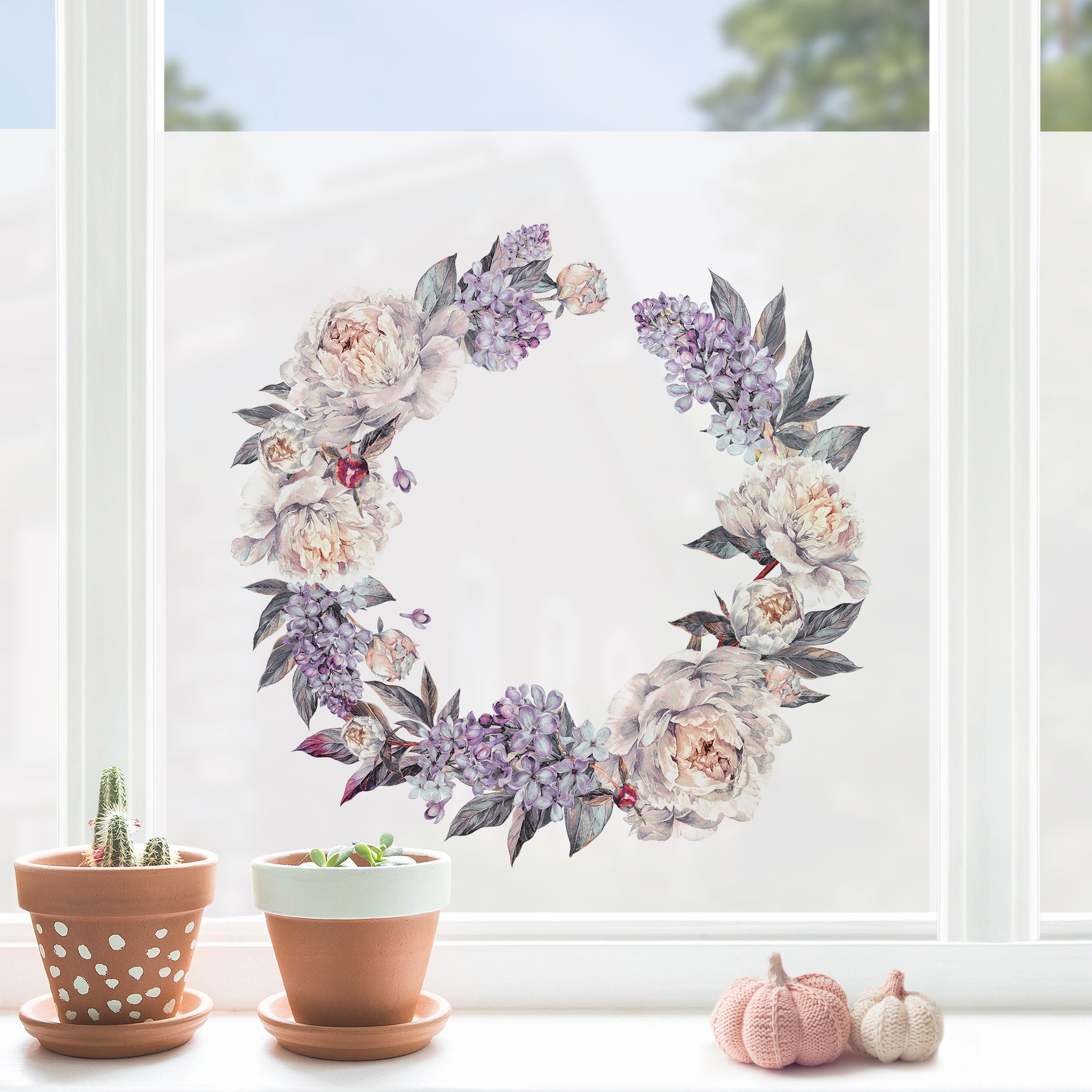 Fensterfolie Aquarell Flieder Pfingstrosen Kranz XXL