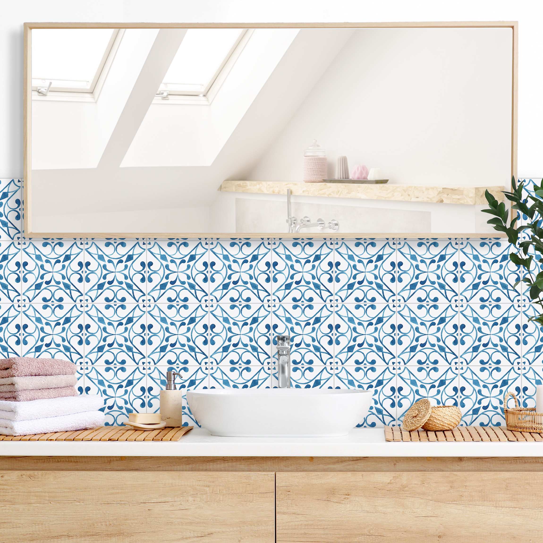 Wandverkleidung Bad Aquarell Fliesen - Faro