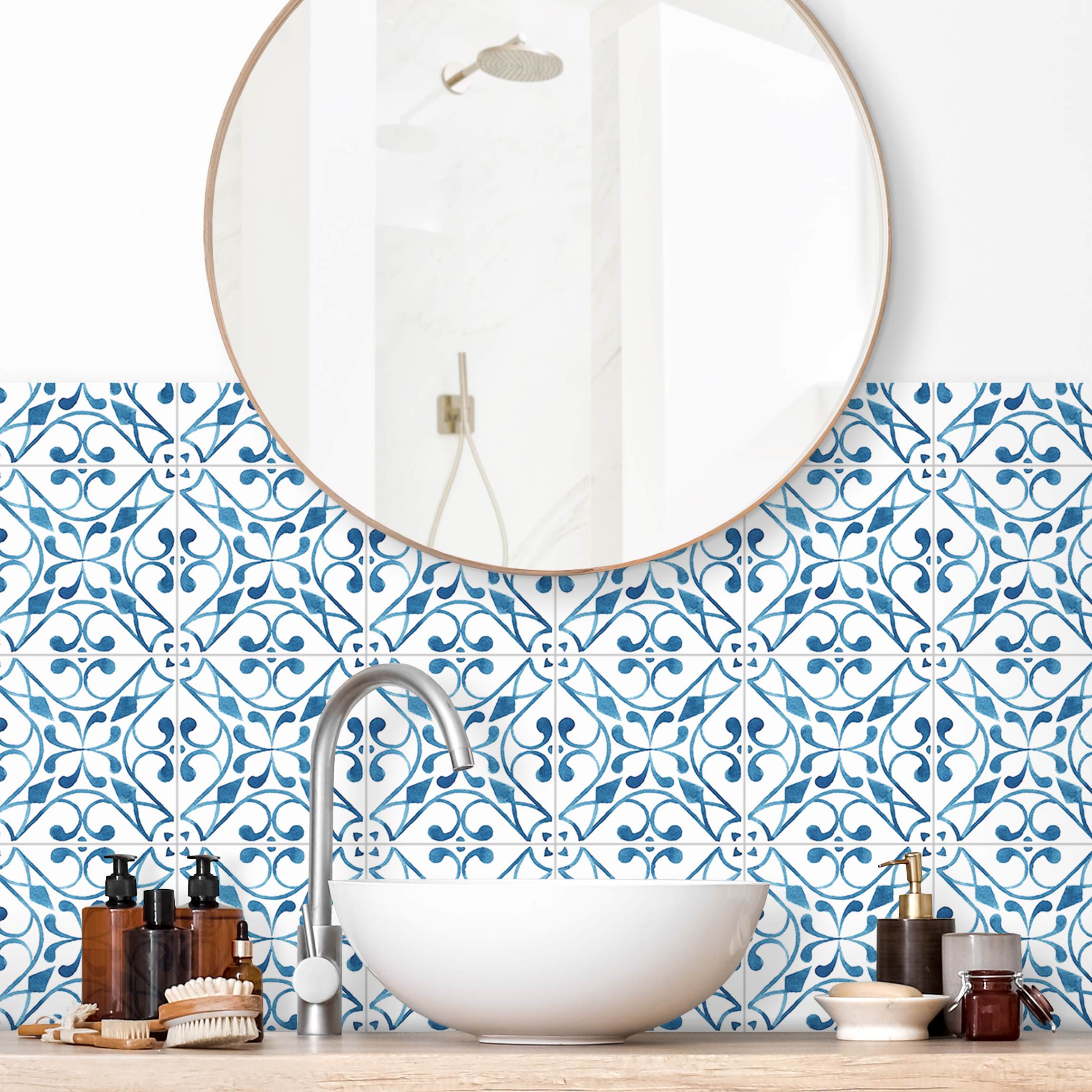 Wandverkleidung Bad Aquarell Fliesen - Faro