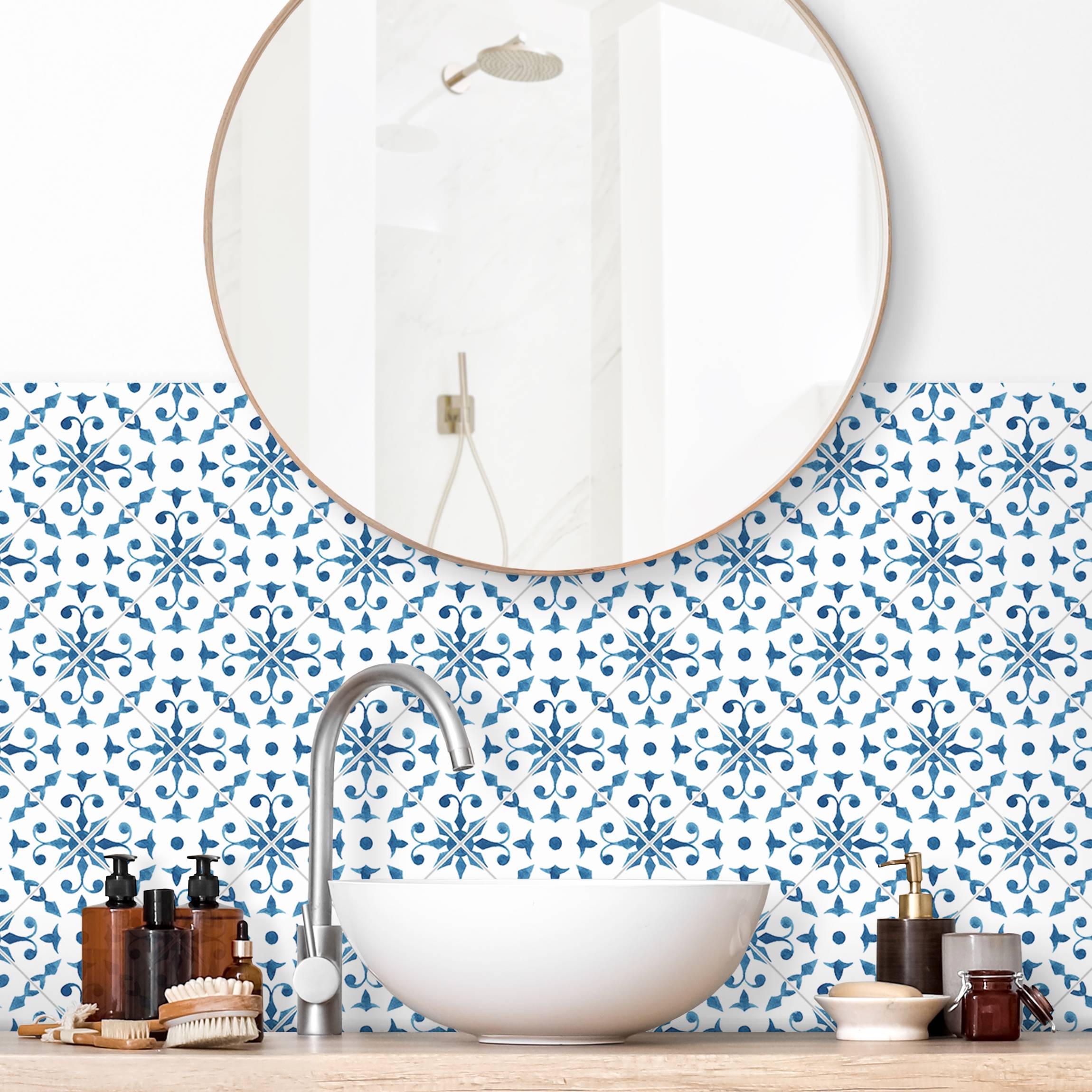 Wandverkleidung Bad Aquarell Fliesen - Tavira