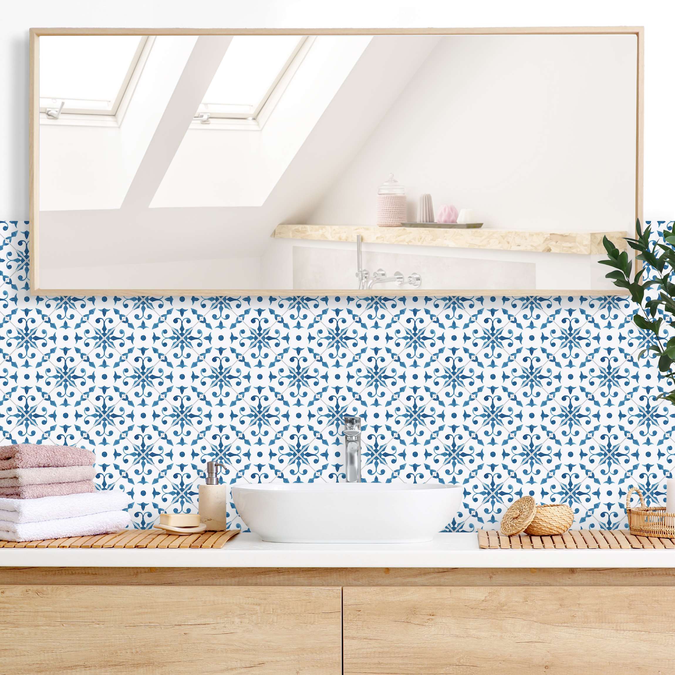 Wandverkleidung Bad Aquarell Fliesen - Tavira