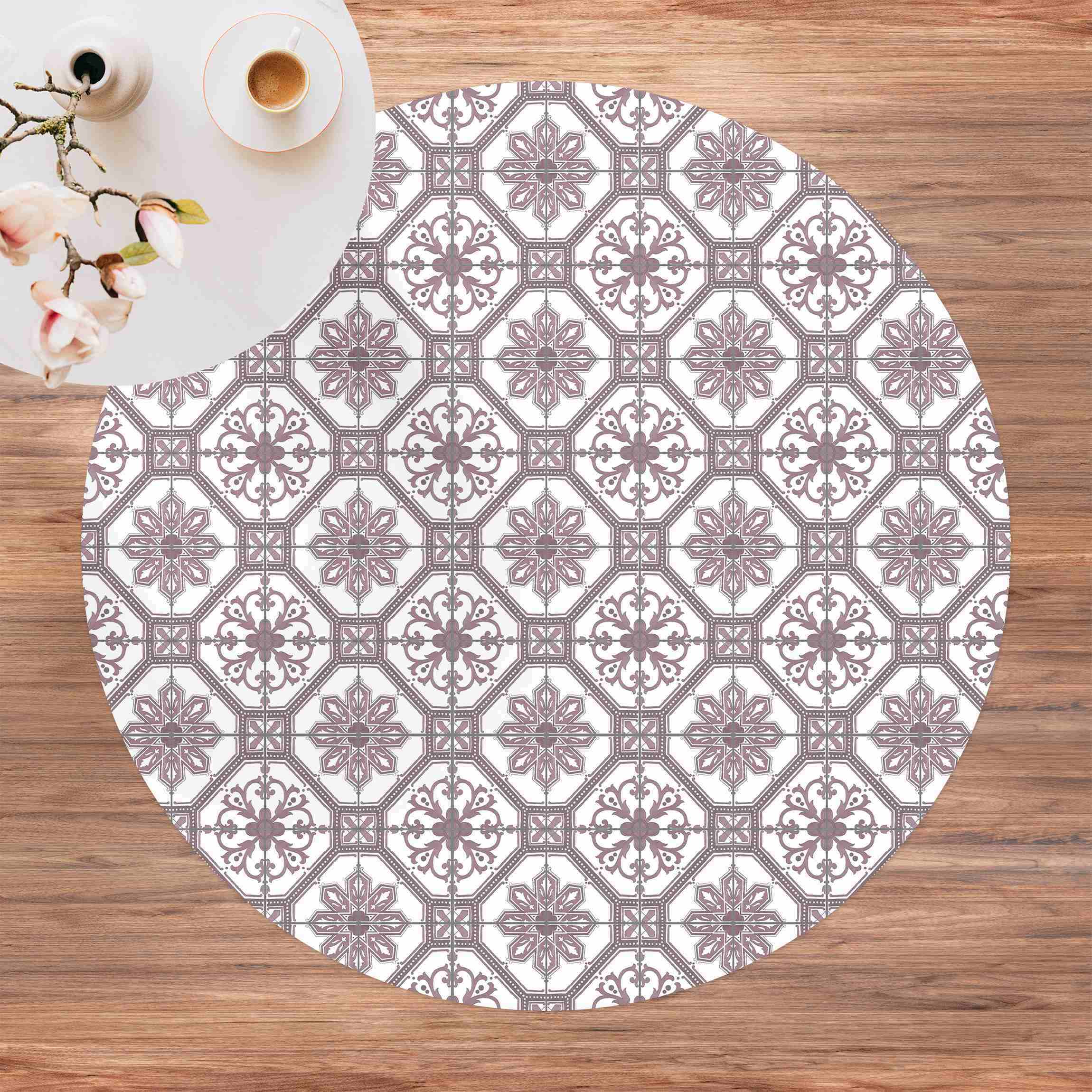 Runder Vinyl-Teppich Aquarell Fliesenmuster Porto Terracotta