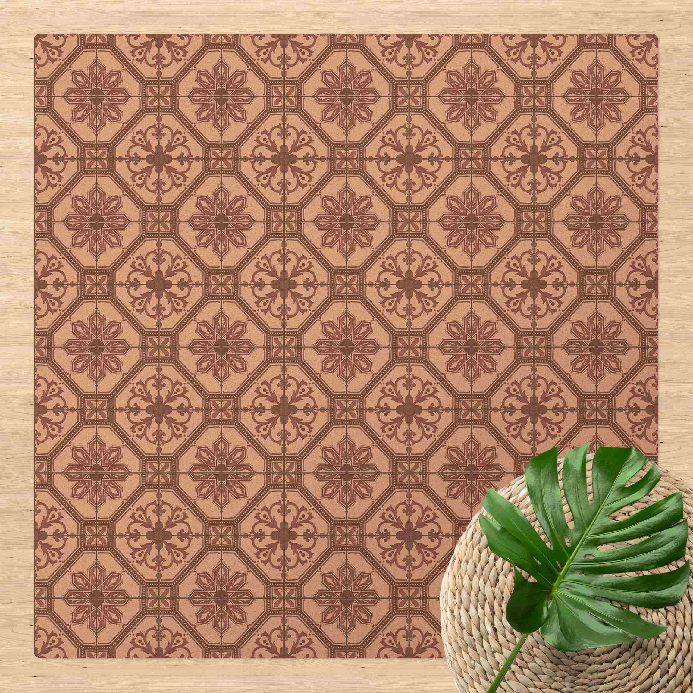 Kork-Teppich Aquarell Fliesenmuster Porto Terracotta