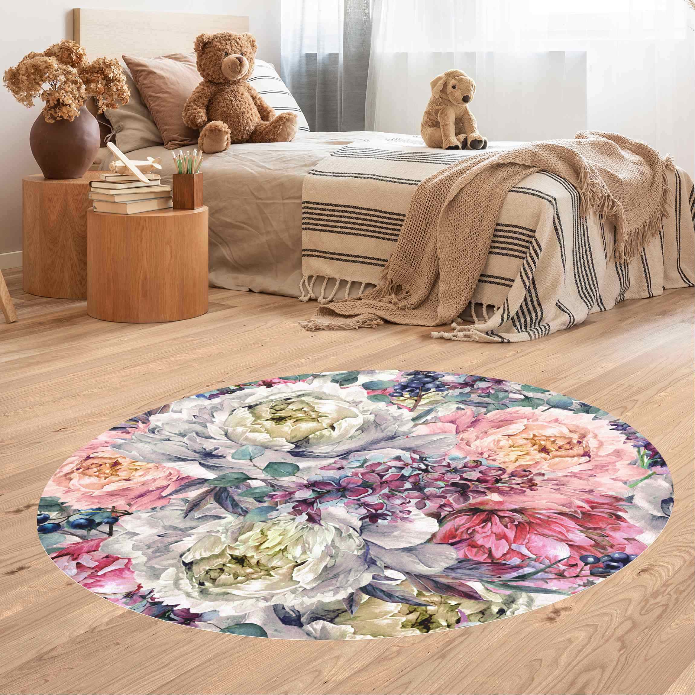 Runder Vinyl-Teppich Aquarell Florales Bouquet