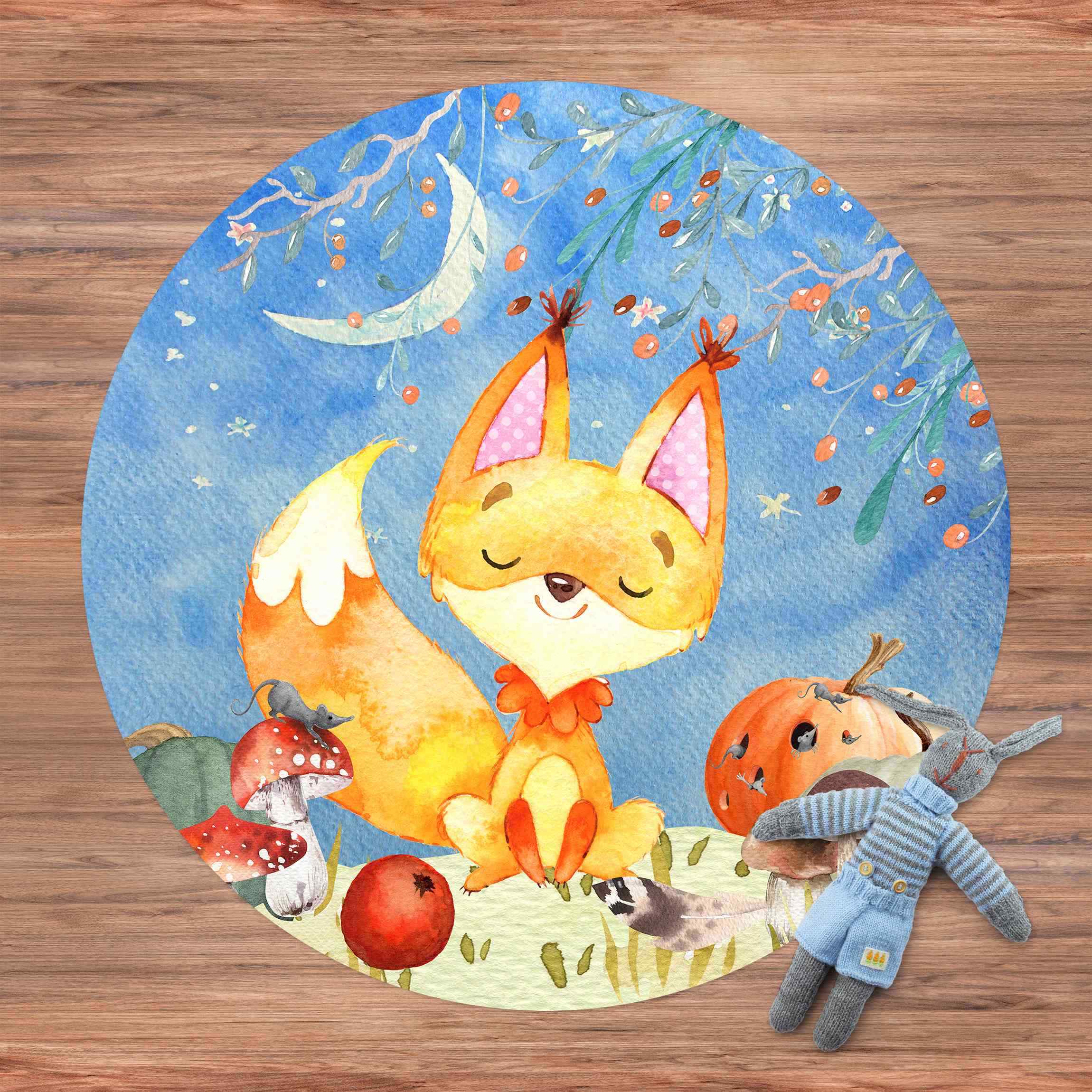 Runder Vinyl-Teppich Aquarell Fuchs im Herbst