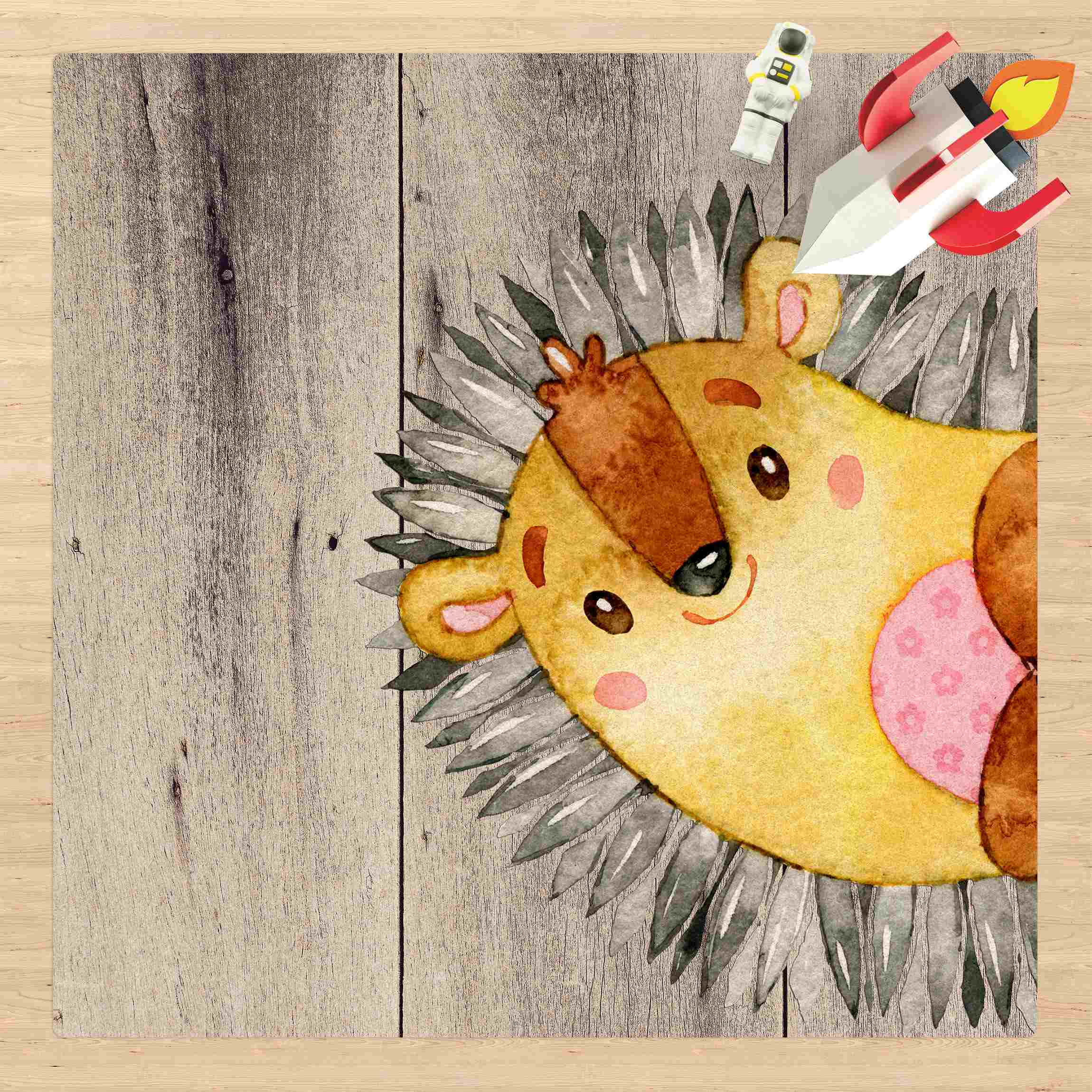 Kork-Teppich Aquarell Igel auf Holz