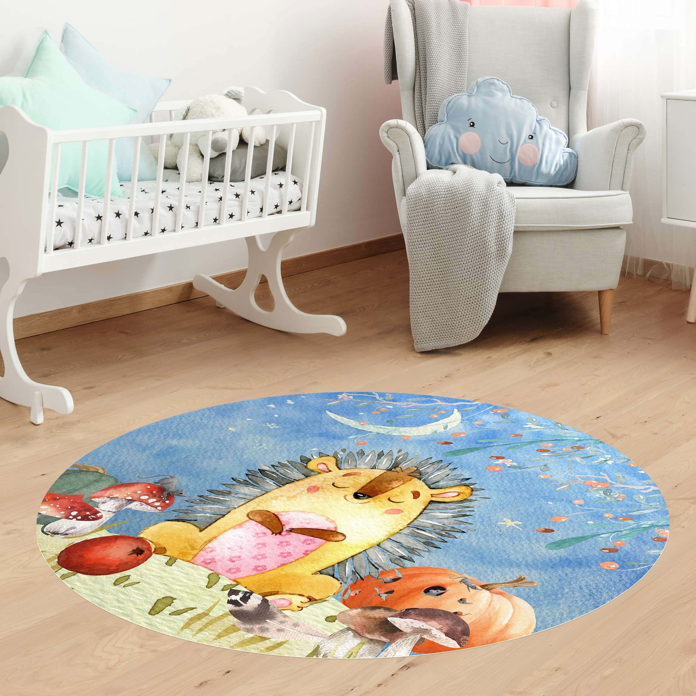 Runder Vinyl-Teppich Aquarell Igel im Herbst