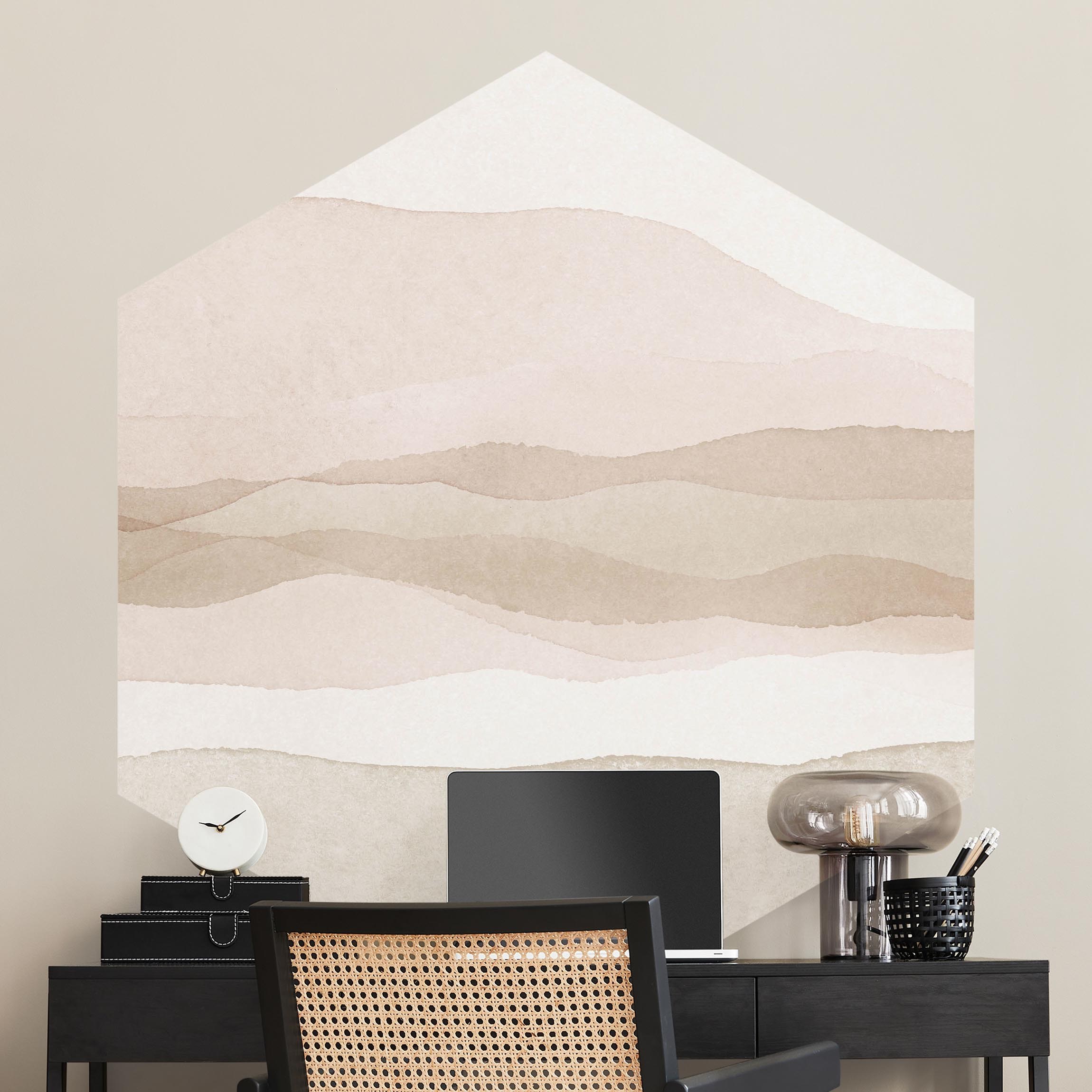 Hexagon Tapete selbstklebend Aquarell Landschaft Lichtberge