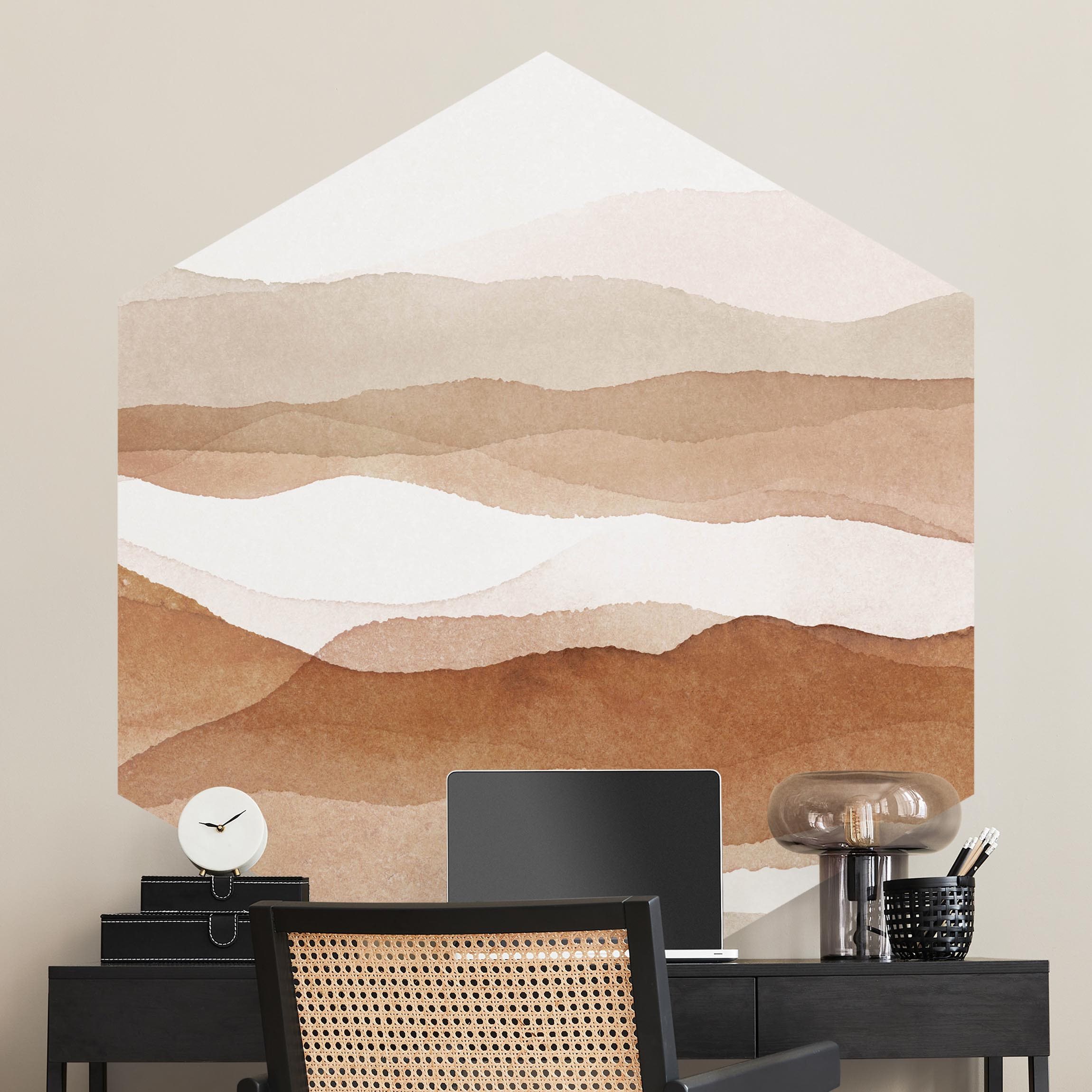 Hexagon Tapete selbstklebend Aquarell Landschaft Sandberge