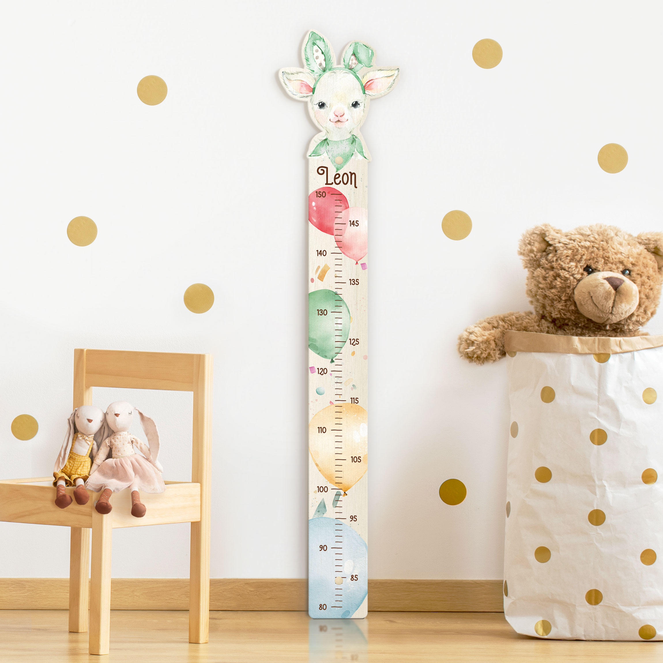 Kindermesslatte Holz Aquarell Luftballon Schäfchen mit Wunschname