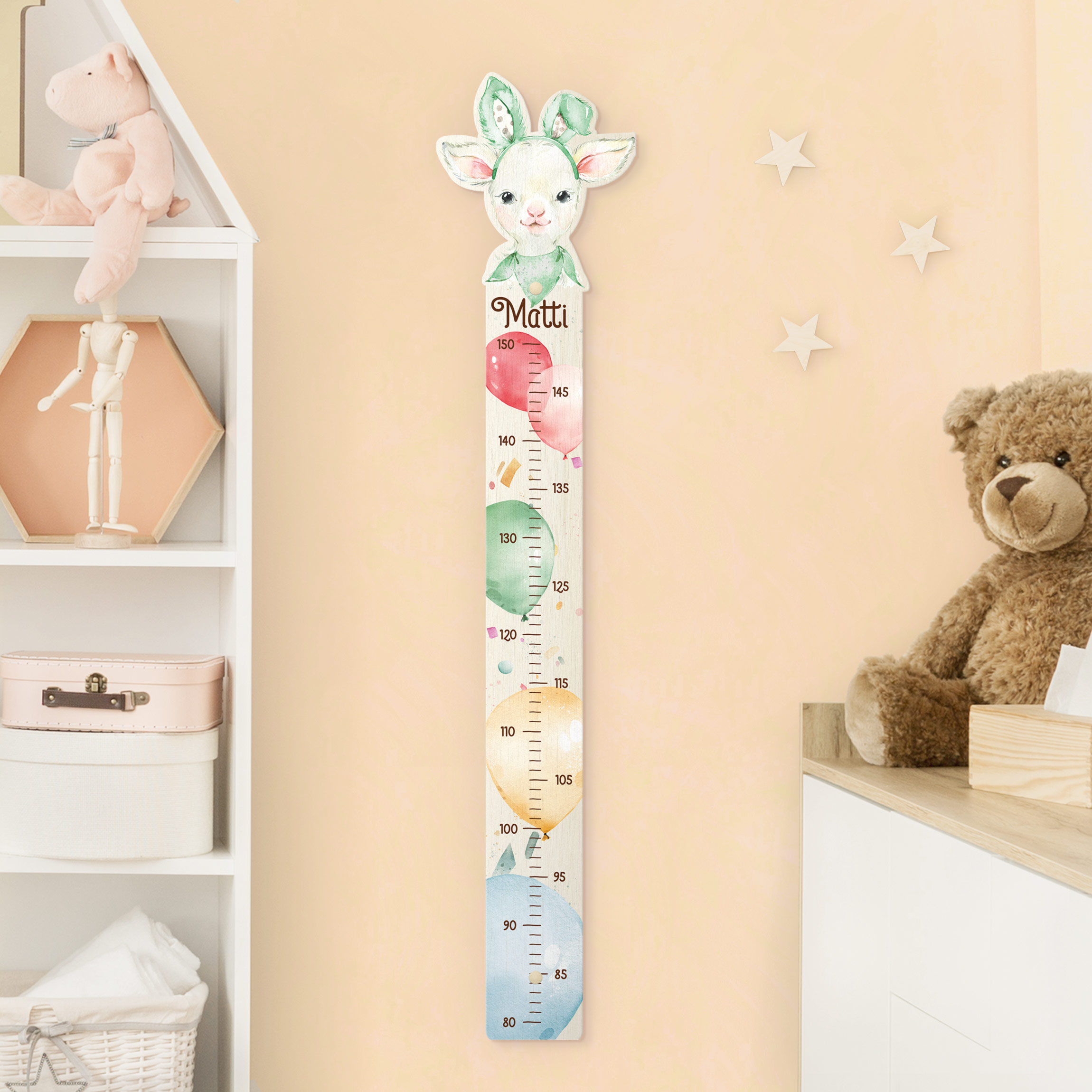 Kindermesslatte Holz Aquarell Luftballon Schäfchen mit Wunschname