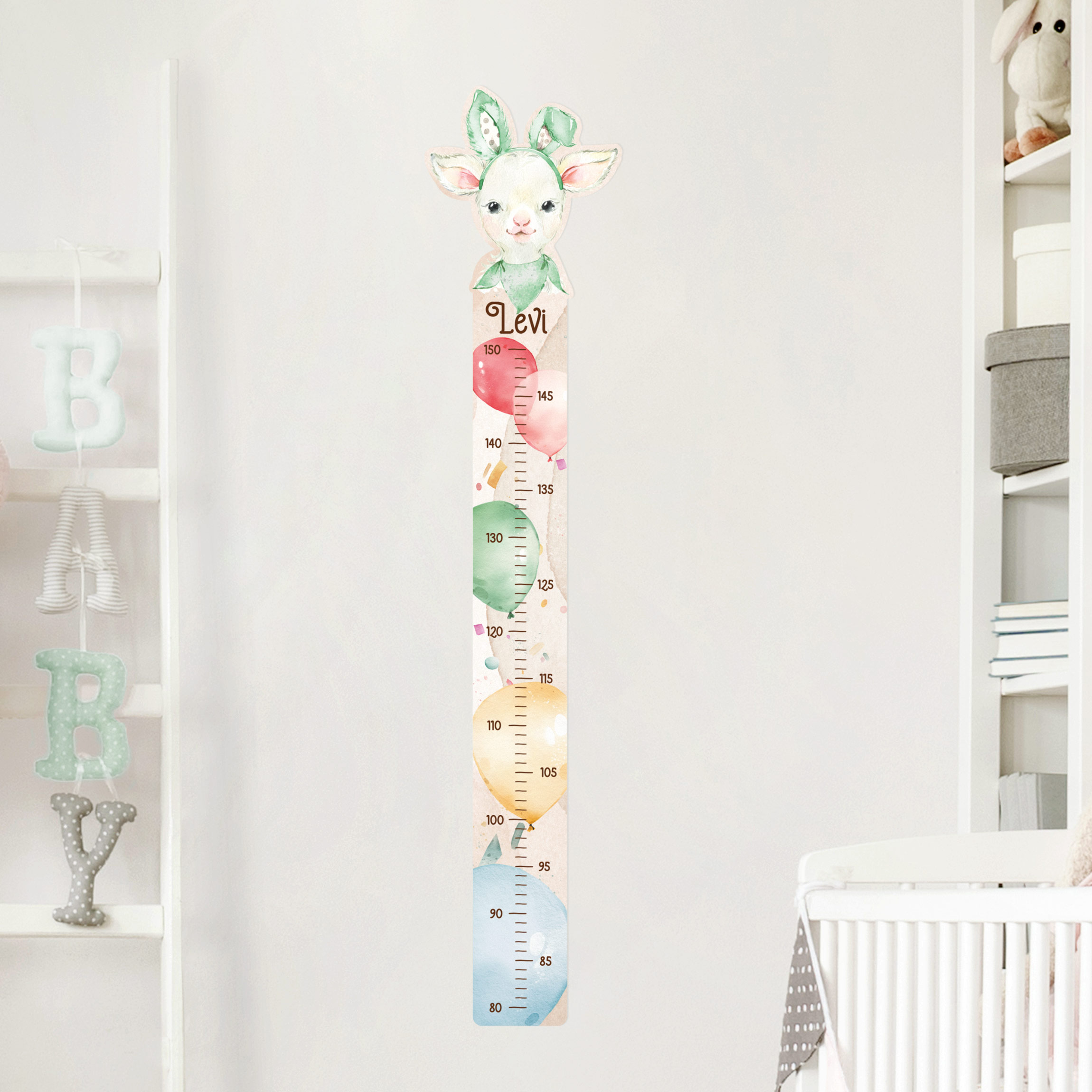 Kindermesslatte Wandtattoo Aquarell Luftballon Schäfchen mit Wunschname