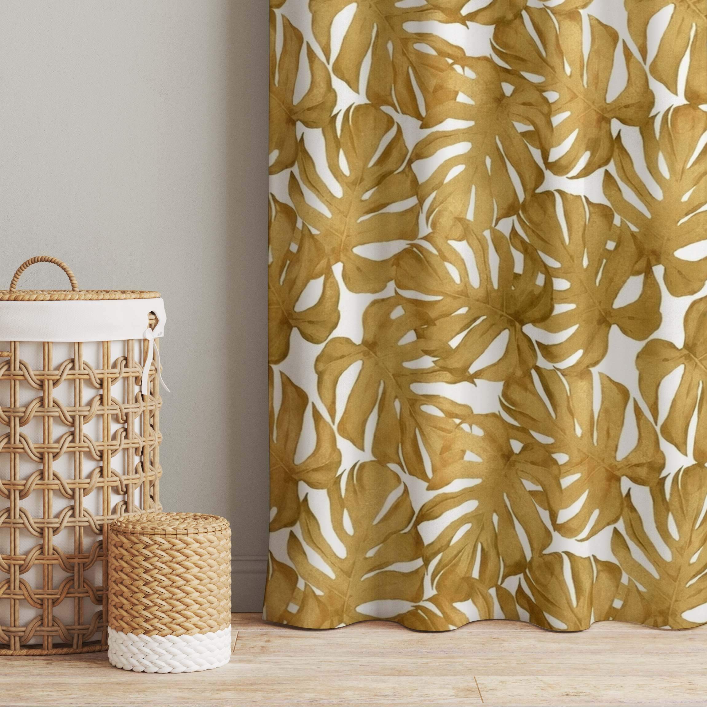 Vorhang Aquarell Monstera Blätter in Gold