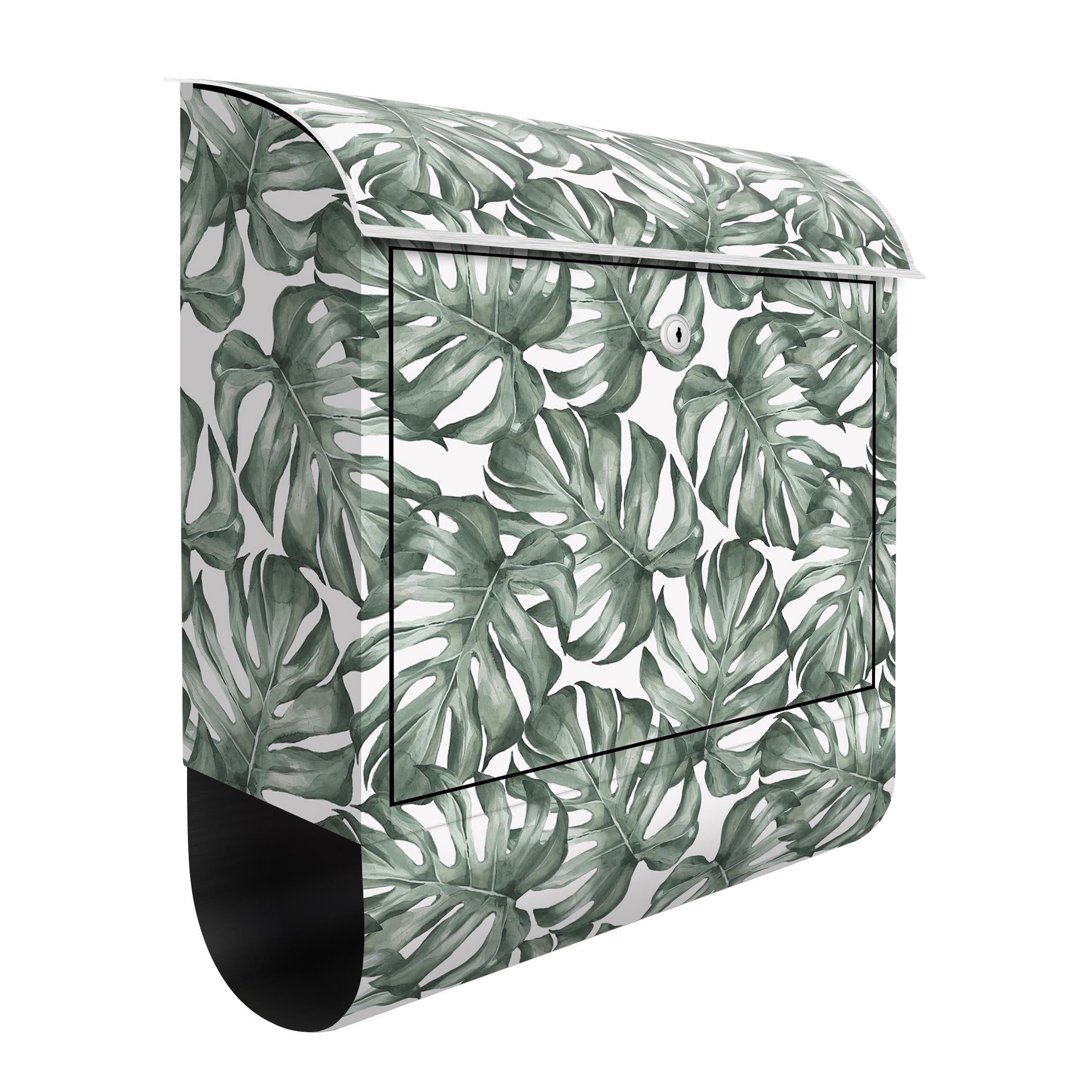 Briefkasten Aquarell Monstera Blätter in Grün