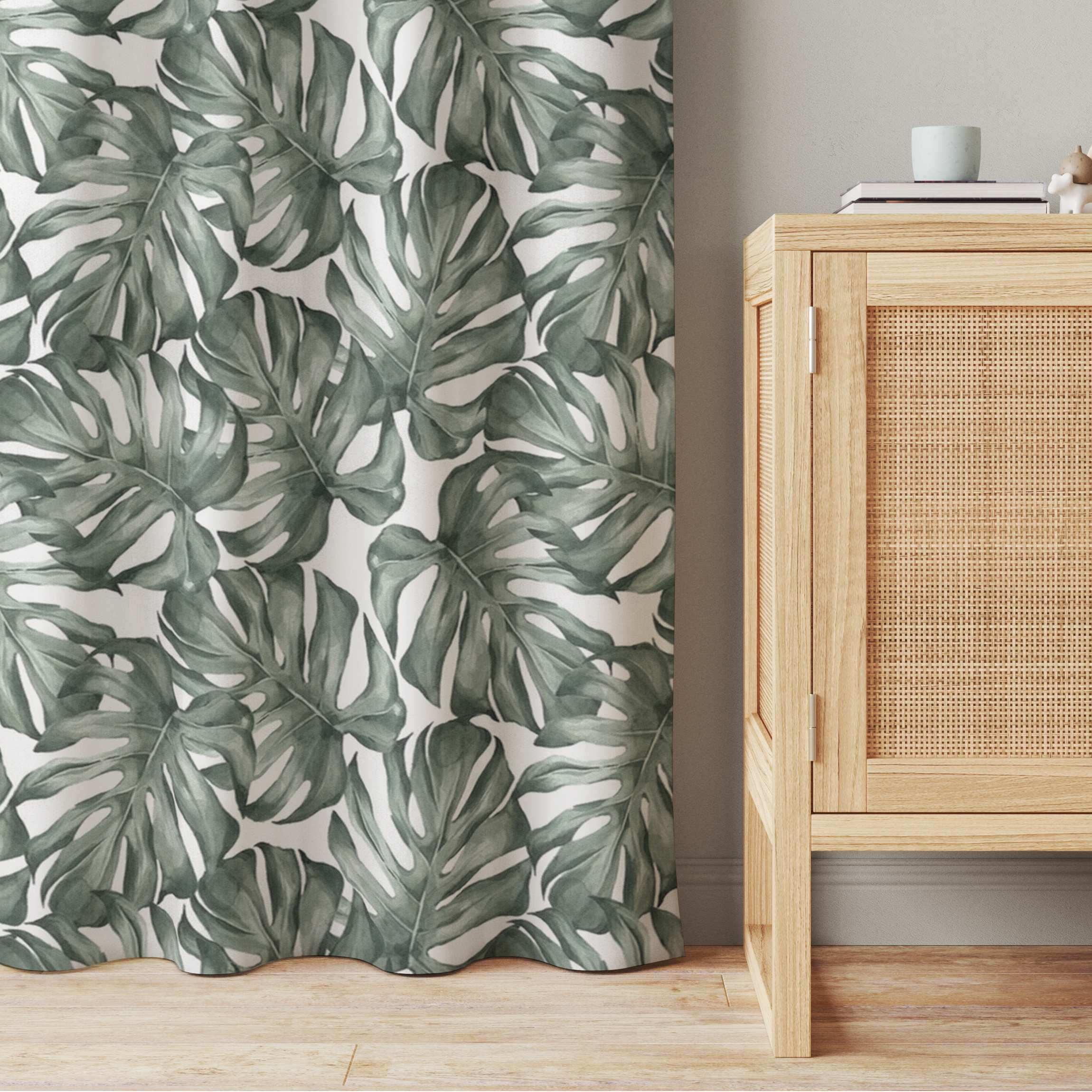 Vorhang Aquarell Monstera Blätter in Grün