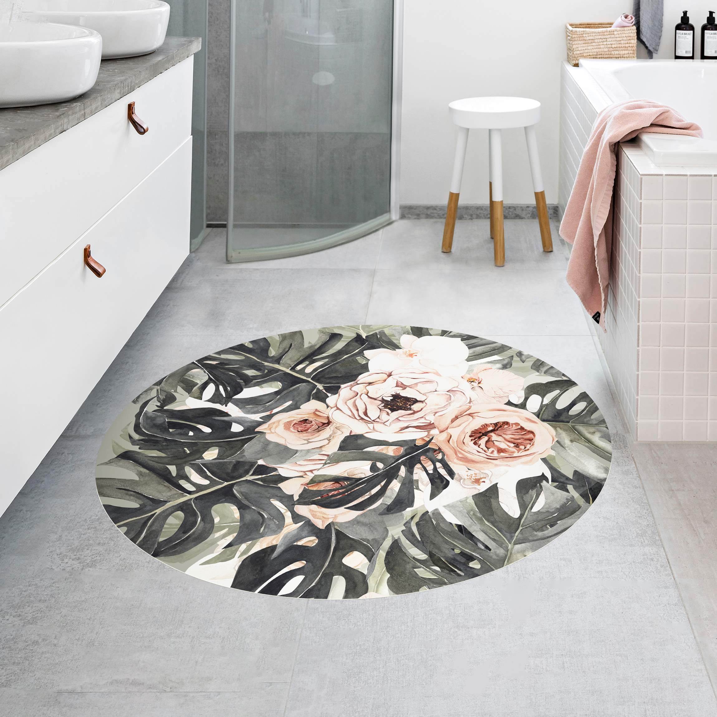 Runder Vinyl-Teppich Aquarell Monstera Bouquet