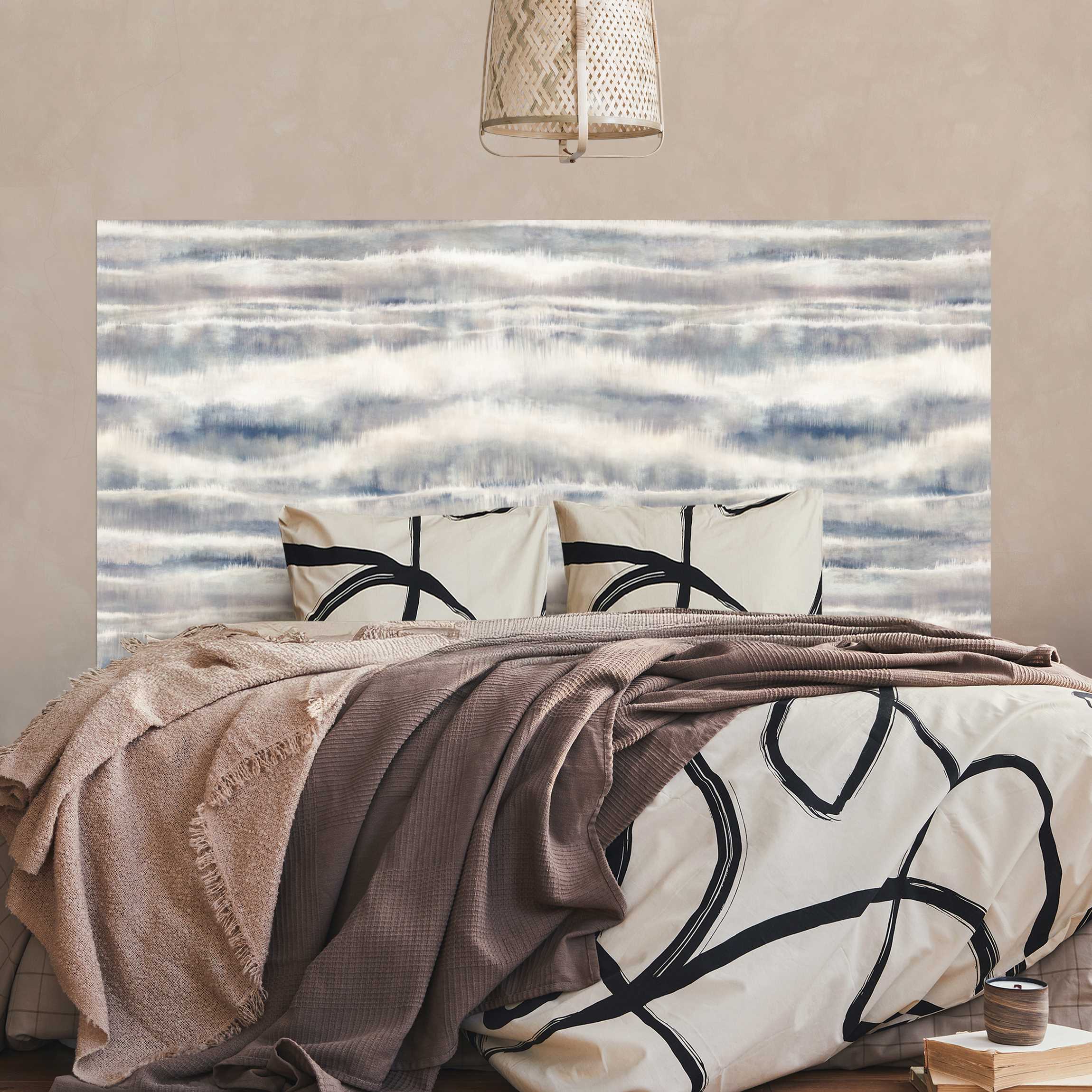 Kopfteil Bett Aquarell Nebel Streifen