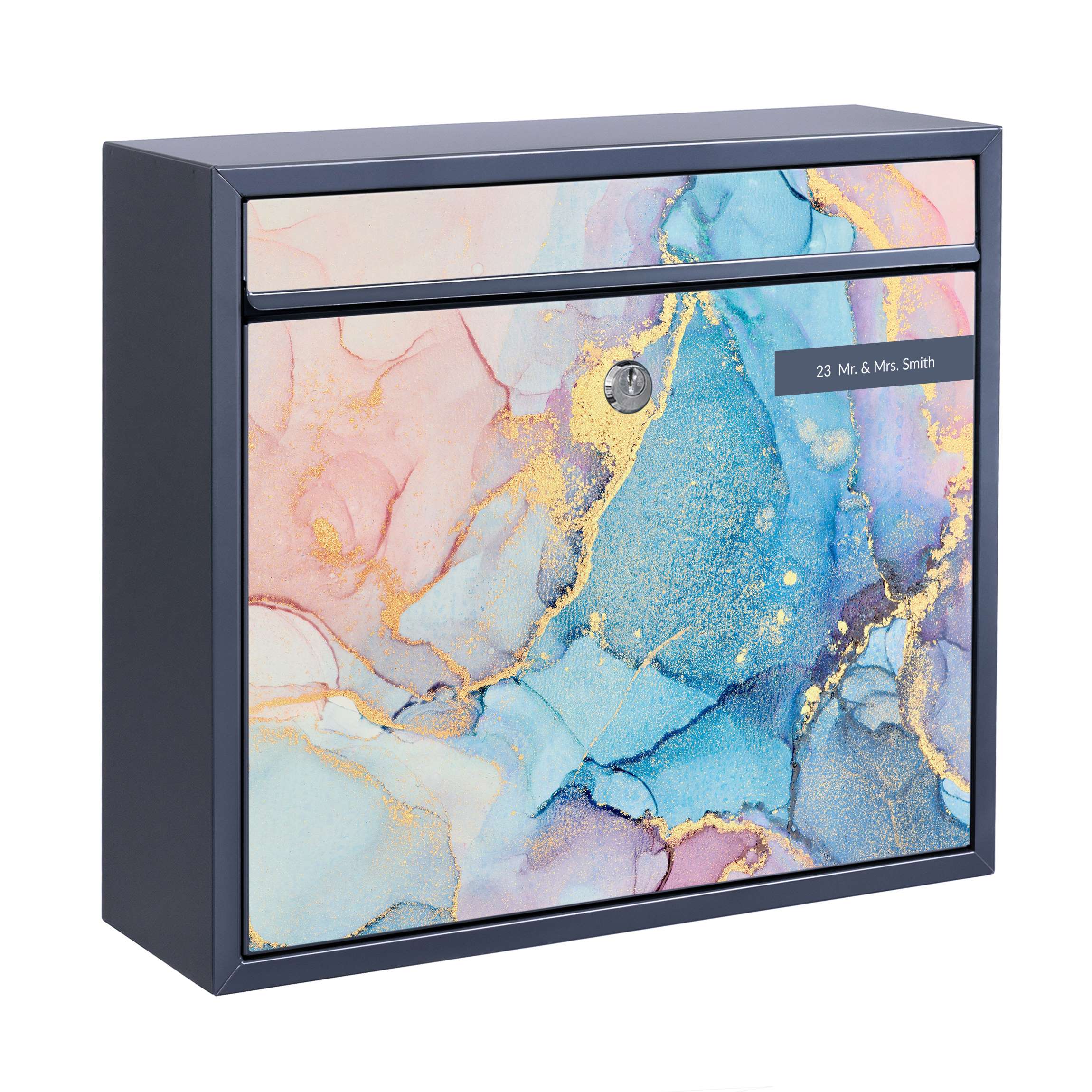 Briefkasten mit eigenem Text Aquarell Pastell Bunt mit Gold