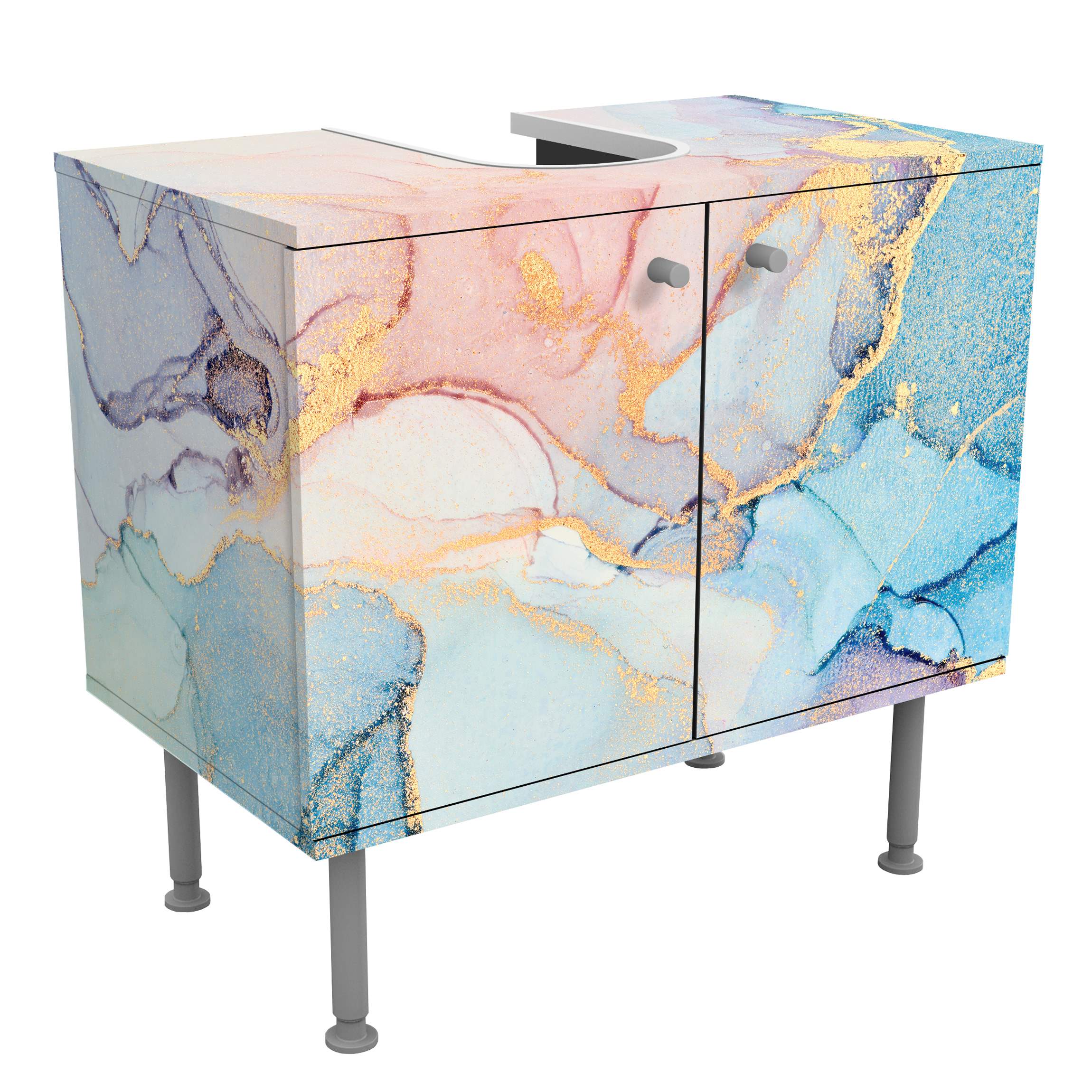 Waschbeckenunterschrank Aquarell Pastell Bunt mit Gold