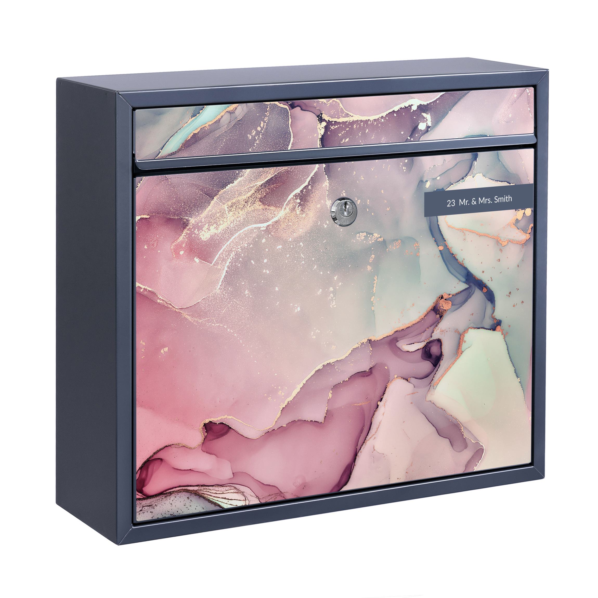 Briefkasten mit eigenem Text Aquarell Pastell Rosa mit Gold