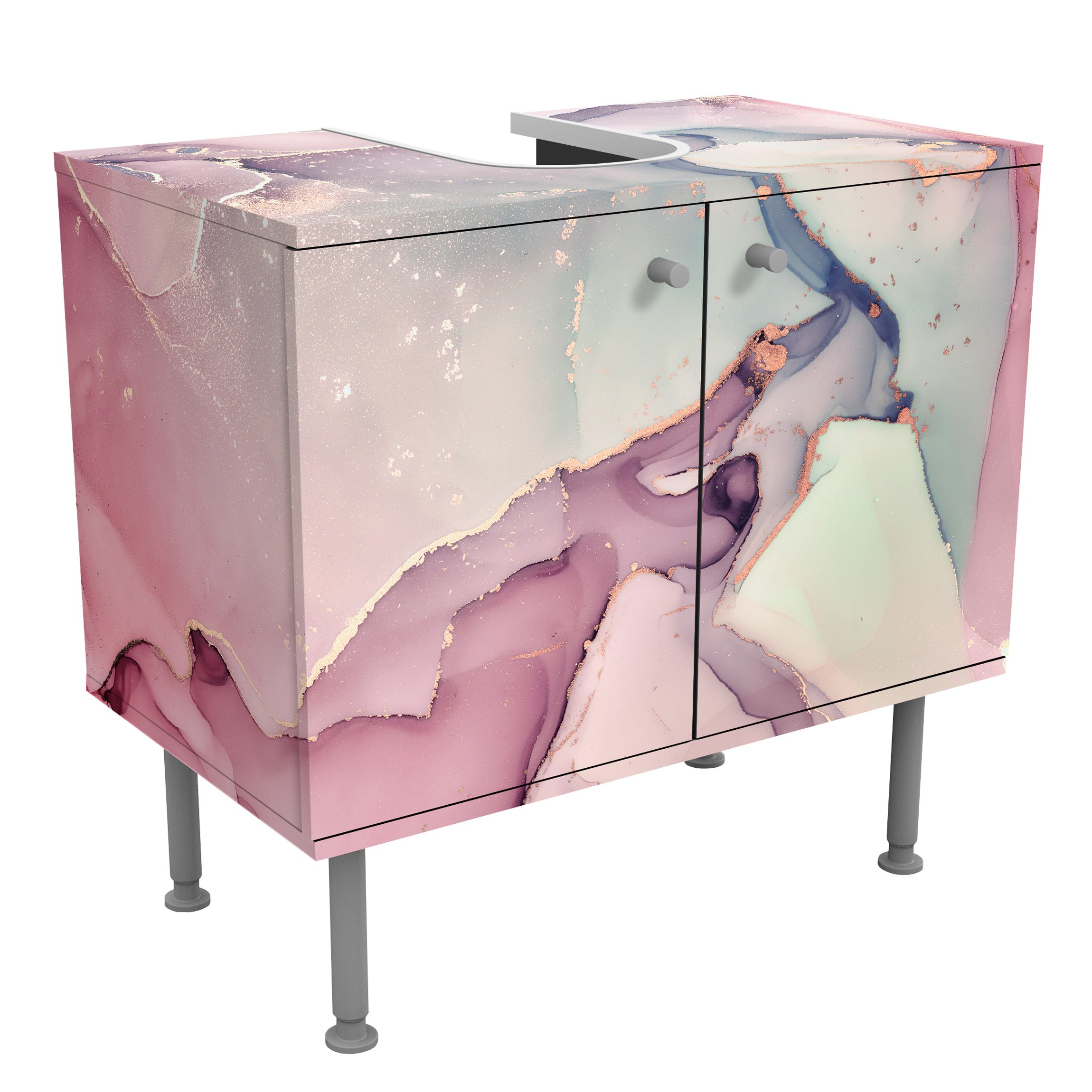 Waschbeckenunterschrank Aquarell Pastell Rosa mit Gold
