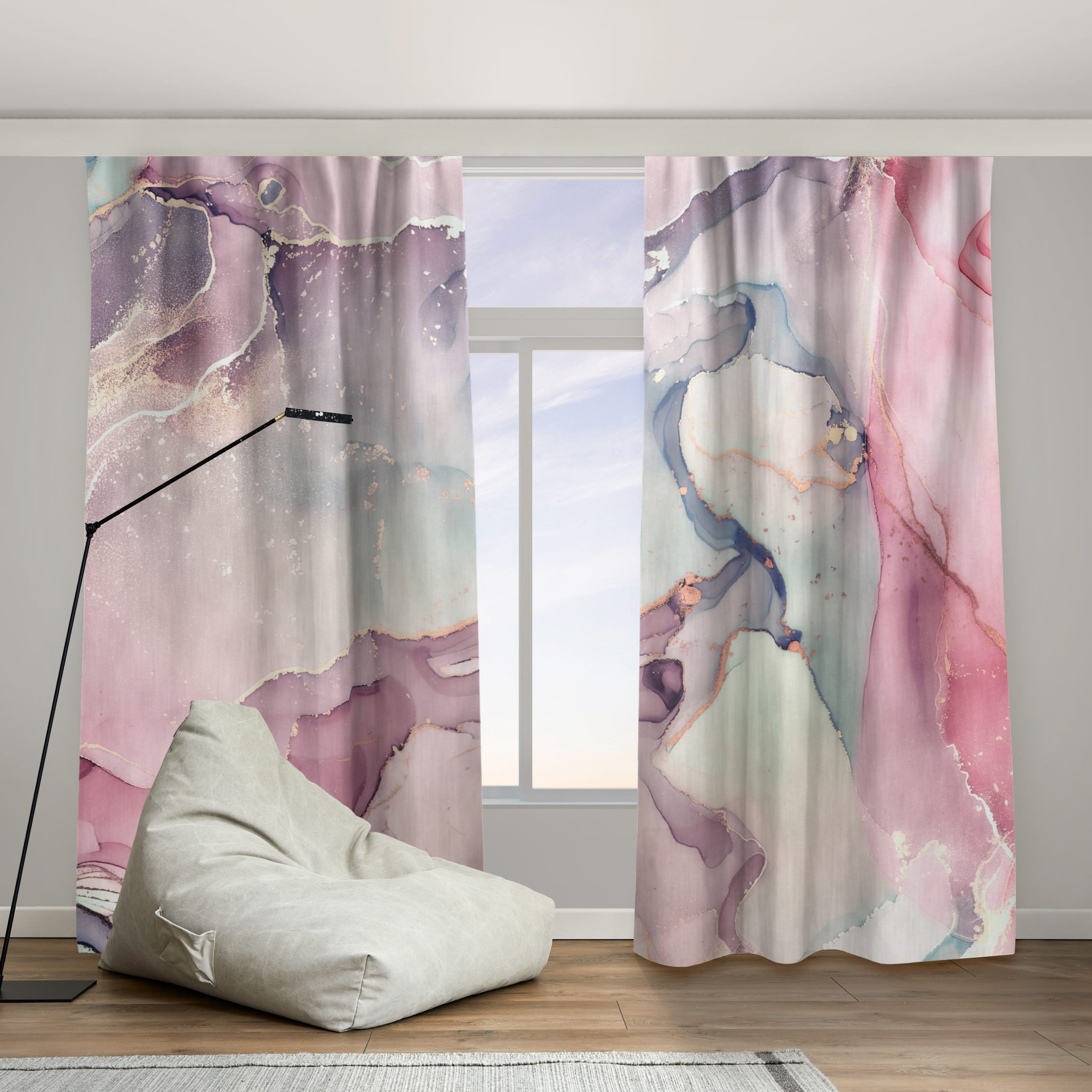Vorhang Aquarell Pastell Rosa mit Gold