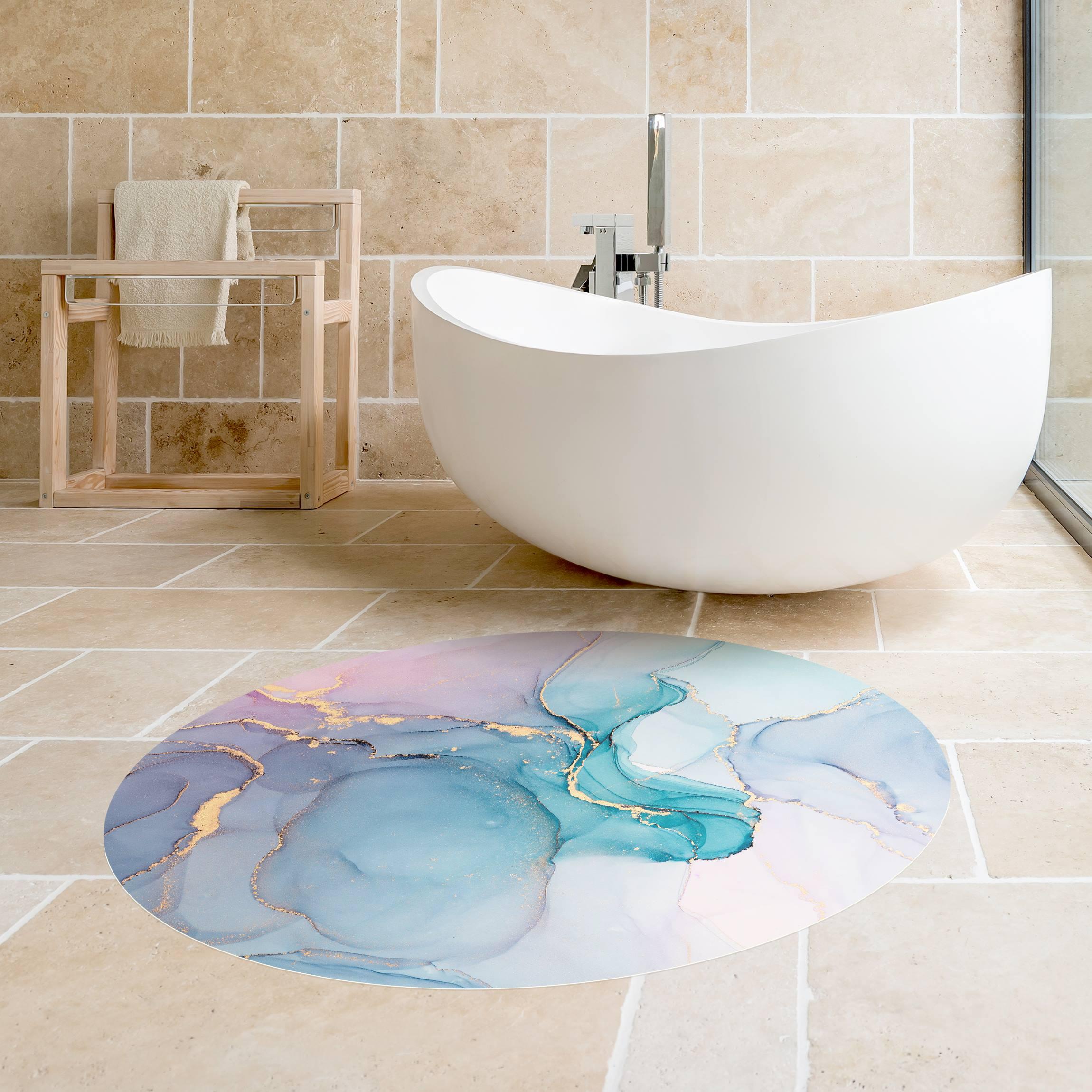 Runder Vinyl-Teppich Aquarell Pastell Türkis mit Gold