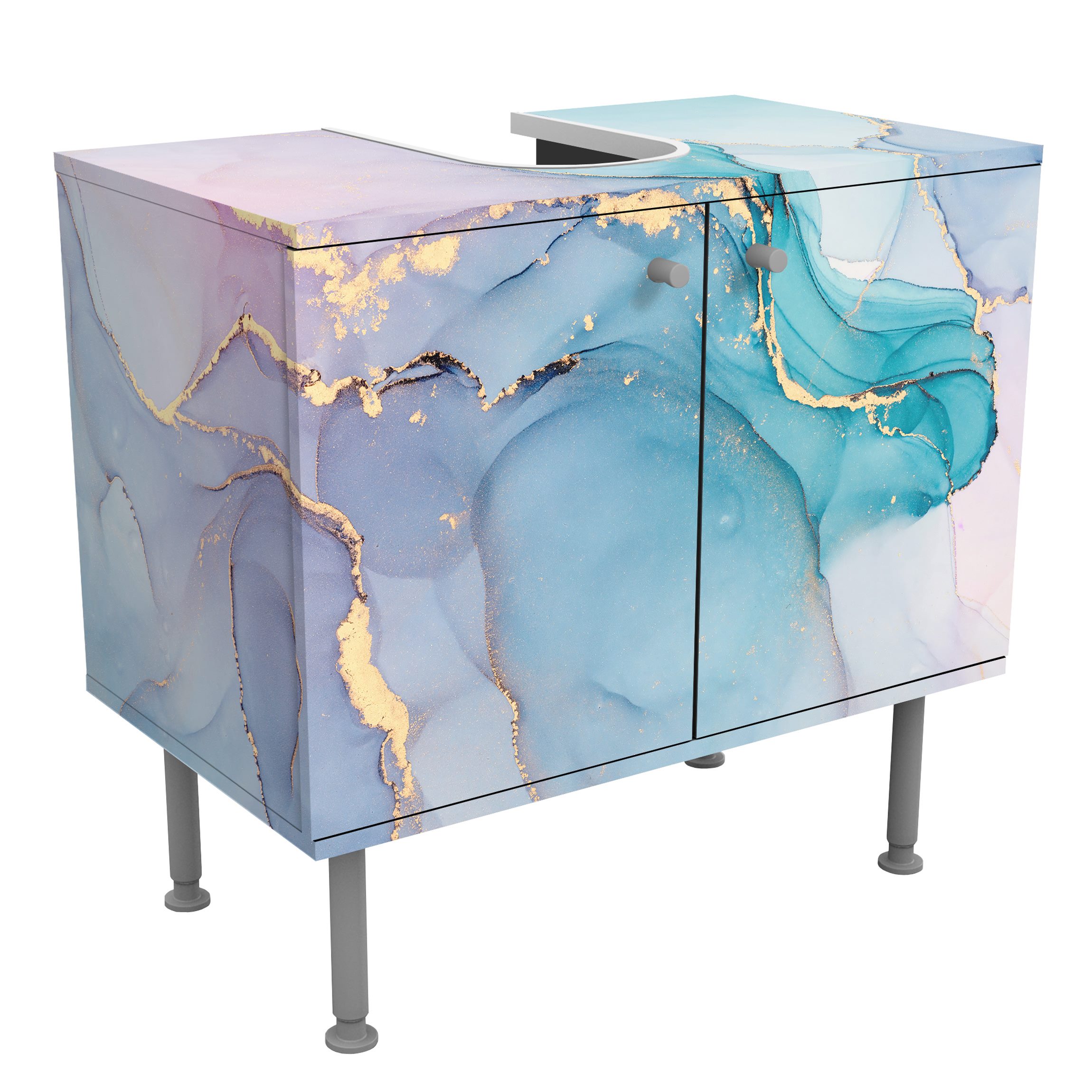 Waschbeckenunterschrank Aquarell Pastell Türkis mit Gold