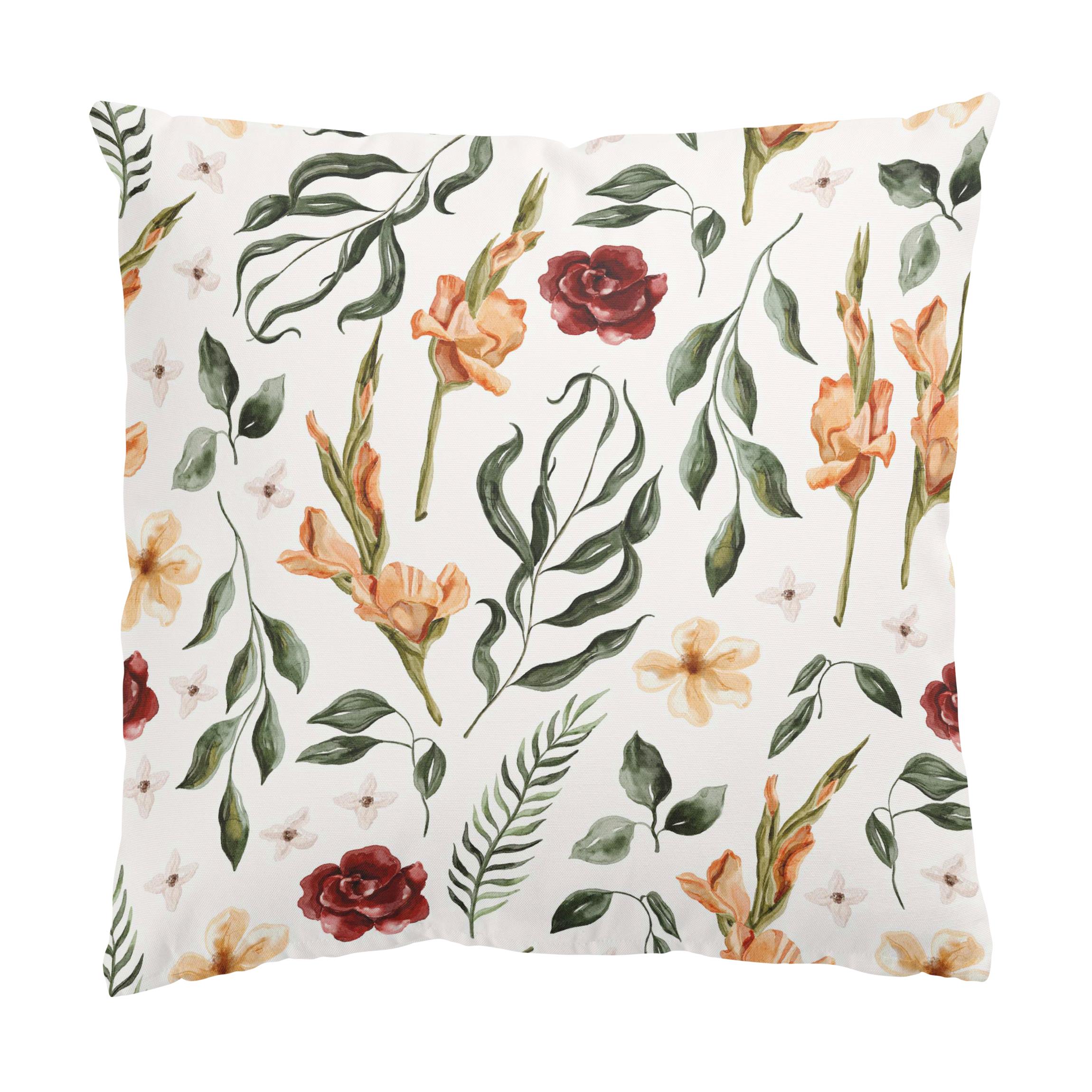 Dekokissen Aquarell Pflanzen Blätter und Rosen